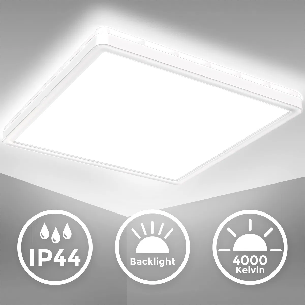 B.K.Licht Plafoniera LED ultrapiatta, Lampada da soffitto per bagno, luce bianca neutra, 18W, 29x29cm, illuminazione indiretta, Bianca