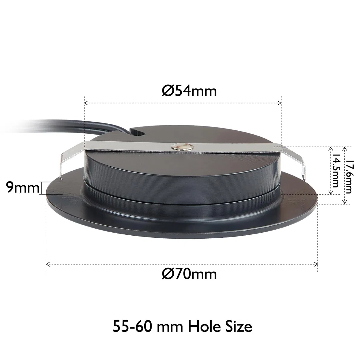 HCFEI Set di 3 faretti da incasso a LED da 12 V, ultra piatti, 3 W, foro da 55 mm, con cavo da 2 m, IP44, per armadi a specchio, vetrine, mobili e armadi (nero, 3000 K)