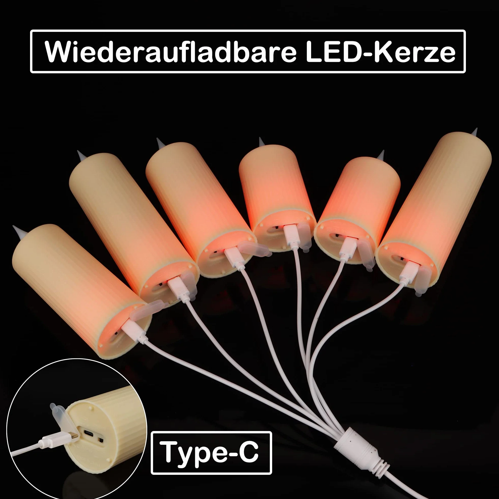 yunsheng Candele LED ricaricabili con telecomando a 10 pulsanti, candele impermeabili da esterno senza fiamma con timer 6/8H, set di 6 candele romane (5,1x10,5/14/16,5 cm), avorio, tipo-C