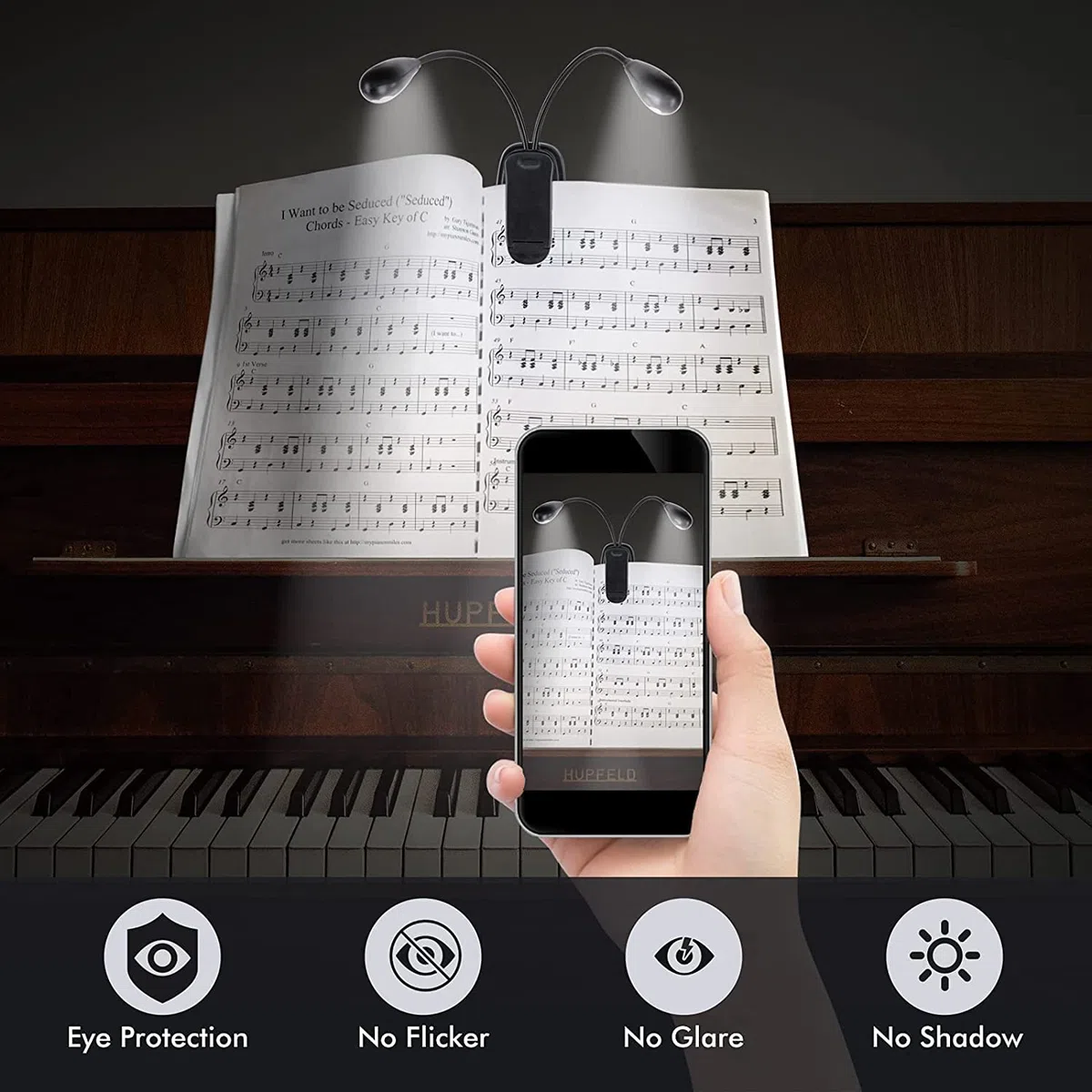 Tiiyee Lampada Led da Leggio Musicale, Lettura Luce Libro Notturna Mini Ricaricabile Usb A Letto Libri per Doppia Testa Clip Luci Tavolo Collo Morsetto Flessibile Adatto E-Reader Studio Camera