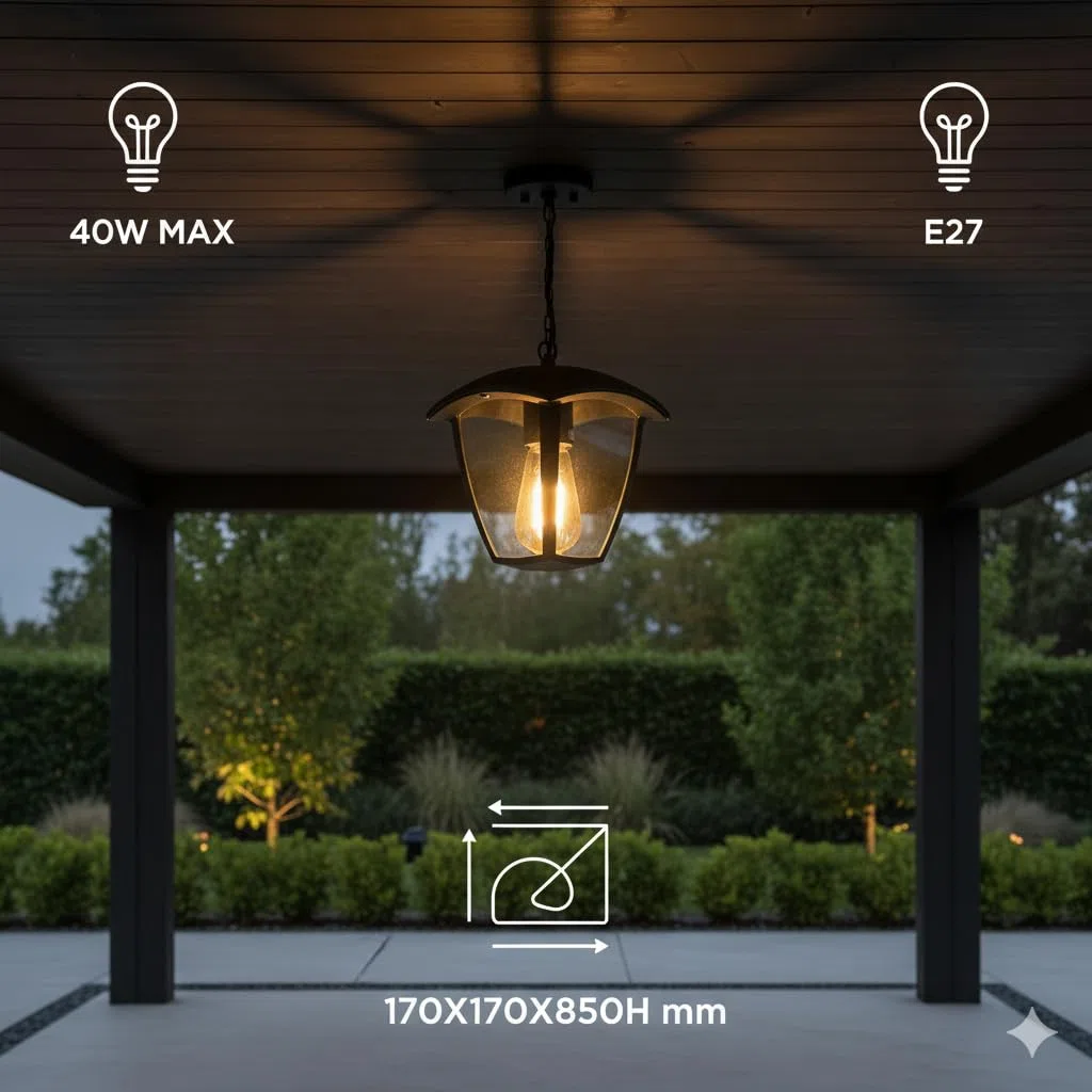 M Ledme - Plafoniera LED da esterno serie Ronse, attacco E27, impermeabile IP44, finitura nera. Ideale per giardini, terrazze, ingressi e portici (lampadina non inclusa)