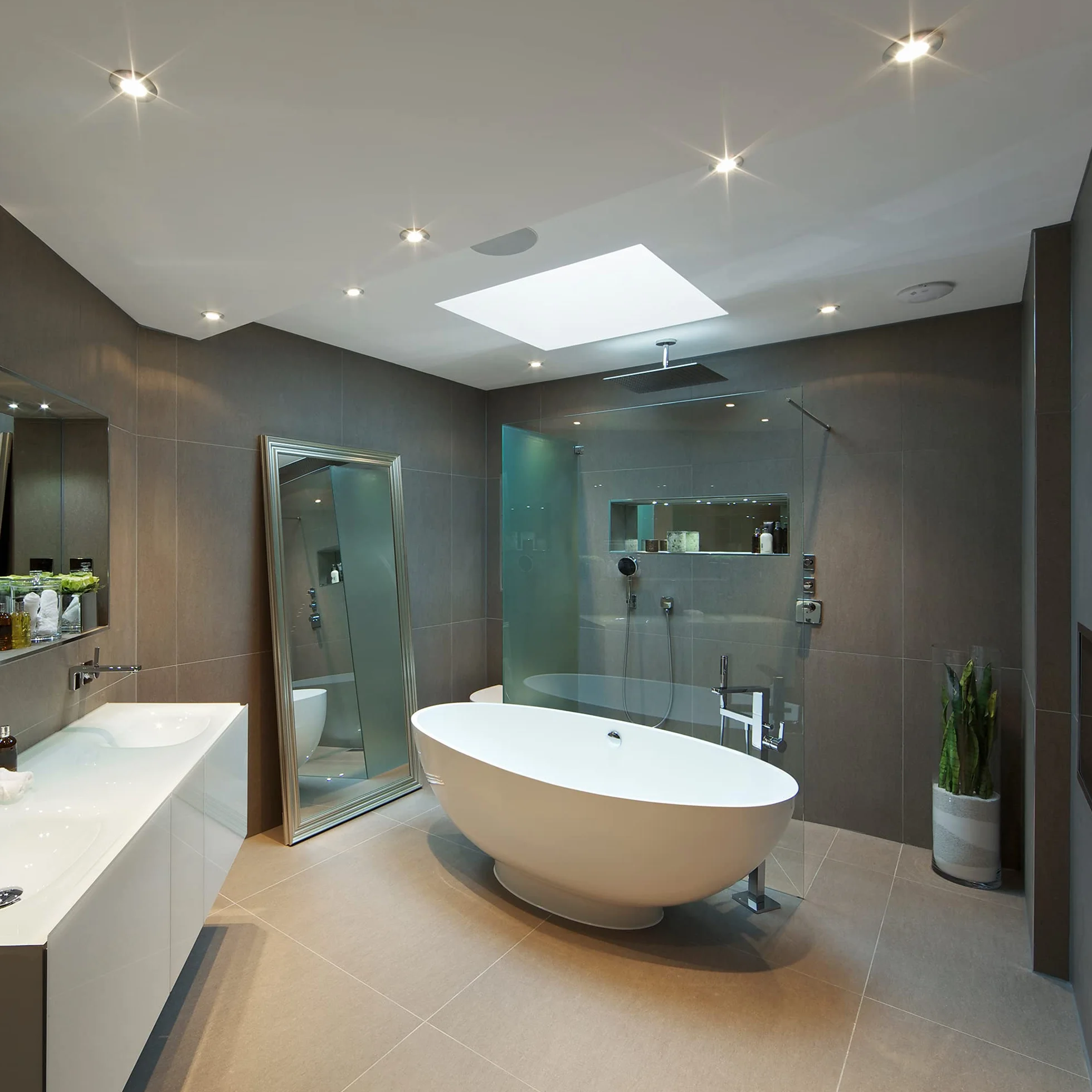 B.K.Licht - Set di 5 faretti LED da incasso bagno piatti, IP65, colore luce bianca neutra, dimensione del foro 68 mm, faretti LED, faretto da incasso, plafoniera bagno, 86 x 30 mm, bianco