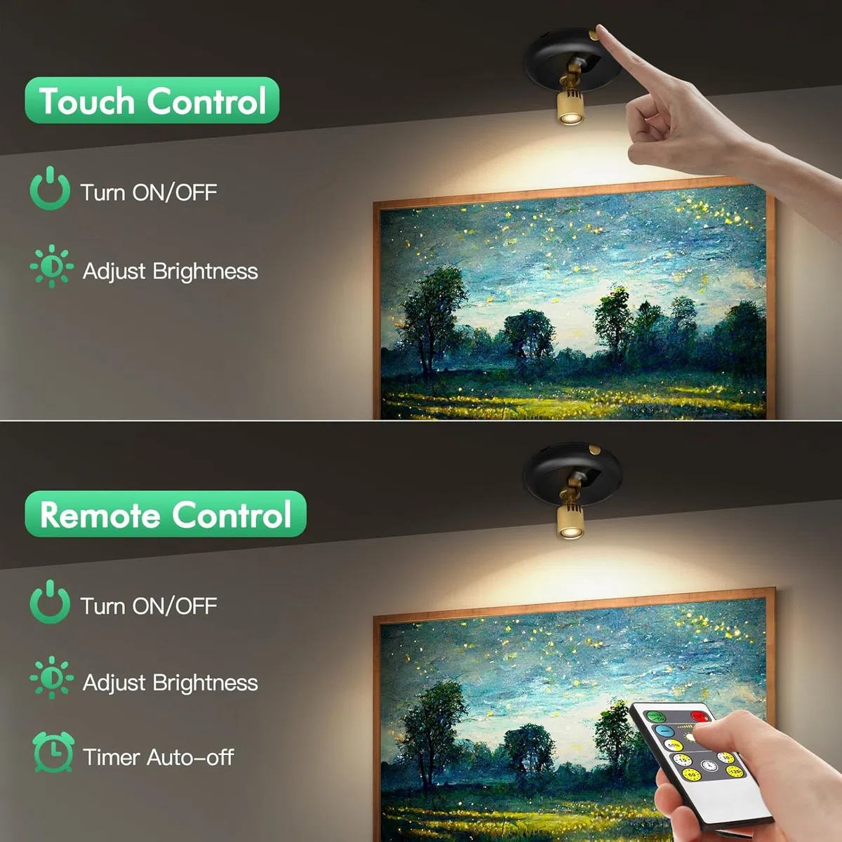 Foco per piante da interno, funziona a batteria, luci da parete decorative, punto di accento artistico, luci da parete wireless con timer remoto e regolabile, luce ascendente