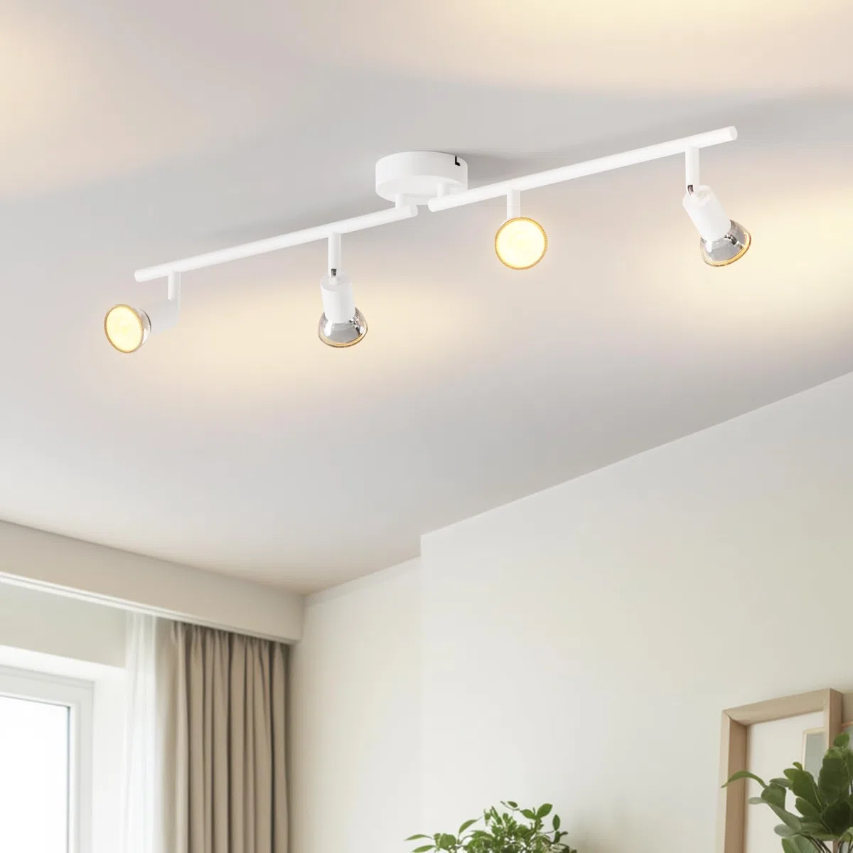 LVWIT Faretti LED da Soffitto Orientabili con 4 Luci GU10, Faretto da Interno Bianco Moderna, Faretti Soffitto per Barra, Salotto,Cameretta, Cucina (Senza Lampadina)
