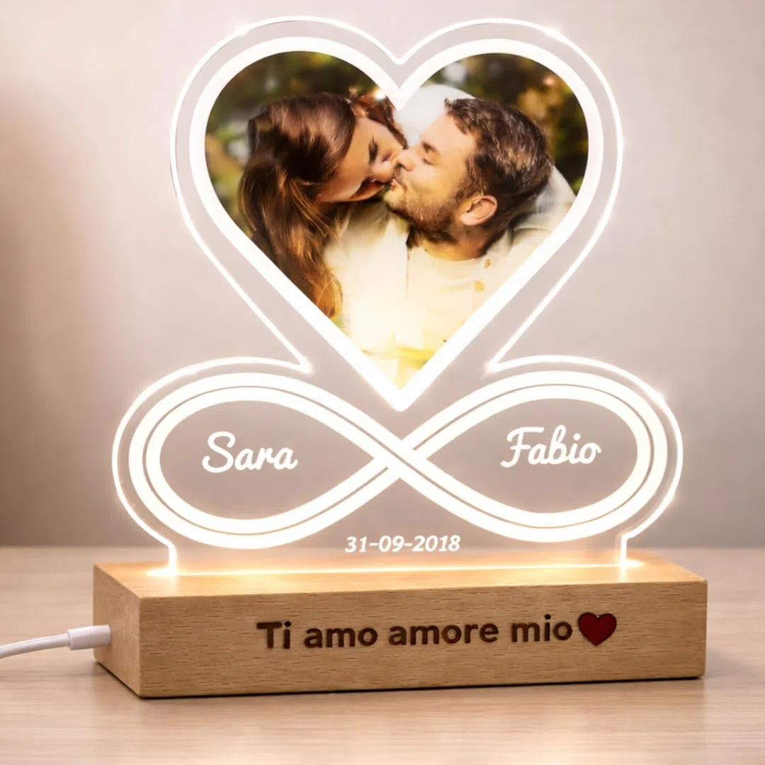 SBUGATTA |Lampada Personalizzata Con Foto |Idea Per lei e Lui |Festa della Mamma |idea San Valentino |Regalo Anniversario | Natale | Matrimonio(Cuore-Infinito)