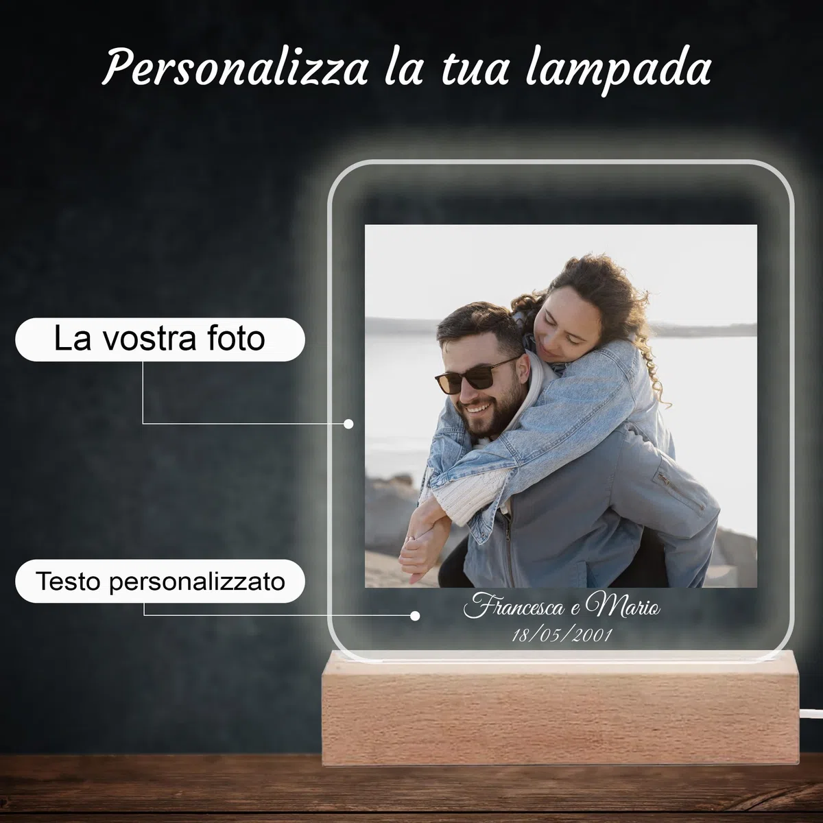 Stileitaliano lampada led personalizzata con foto in acrilico idea regalo festa della mamma compleanno originale targa (Con foto)