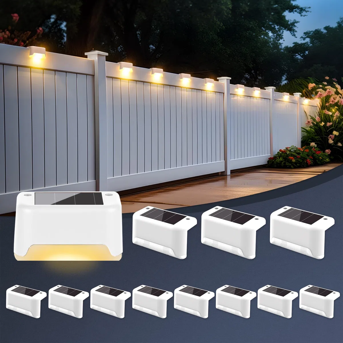 GIGALUMI 12 Pezzi Luce Solare Esterna per Scale, Luci Solari a LED per Esterni, Giardino, Impermeabile, Luci Solari per Esterni, Scale, Recinzione, Terrazza, Patio, Strada (Bianco, Bianco Caldo)