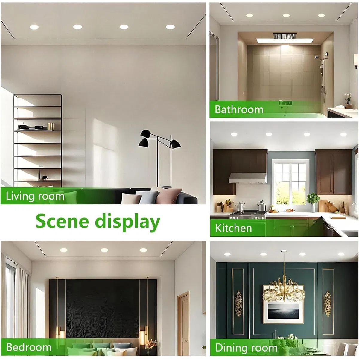 Faretti LED da Incasso per Cartongesso 7W, Dimmerabili Faretti LED Soffitto Incasso 3000K Caldo 4500K Neutro 6000K Freddo, IP44 Faretto Bagno, Foro Ø95-100mm, Nero, Set di 5