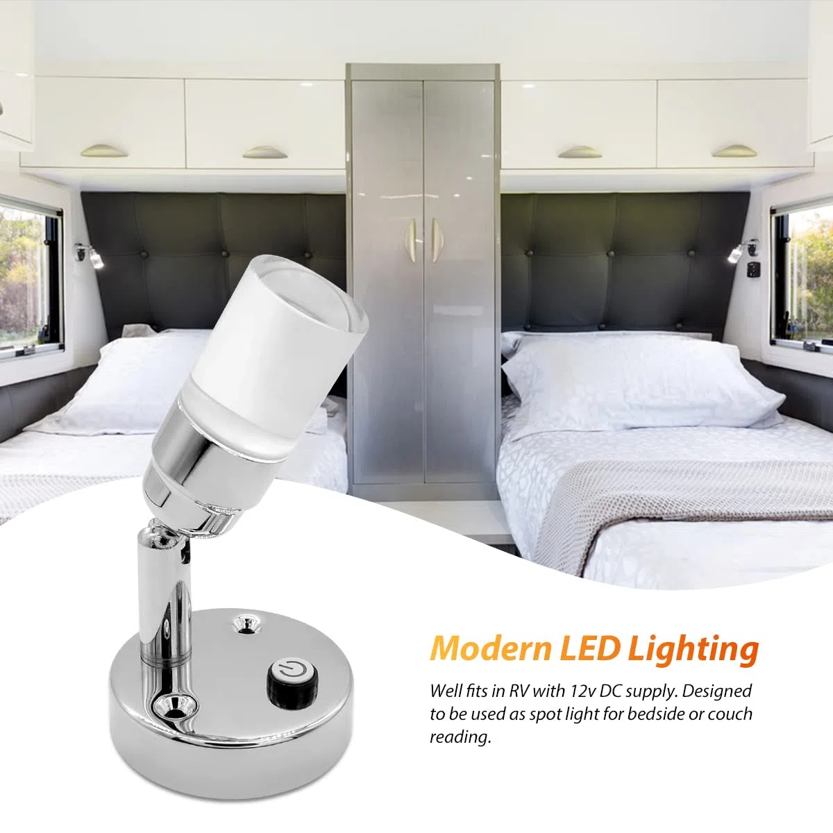 Dream Lighting Faretti LED 12v Camper Interni Luce da Lecture Moderna Acrilico Trasparente e Lega Lucidata Bicolore blu e Bianco Freddo