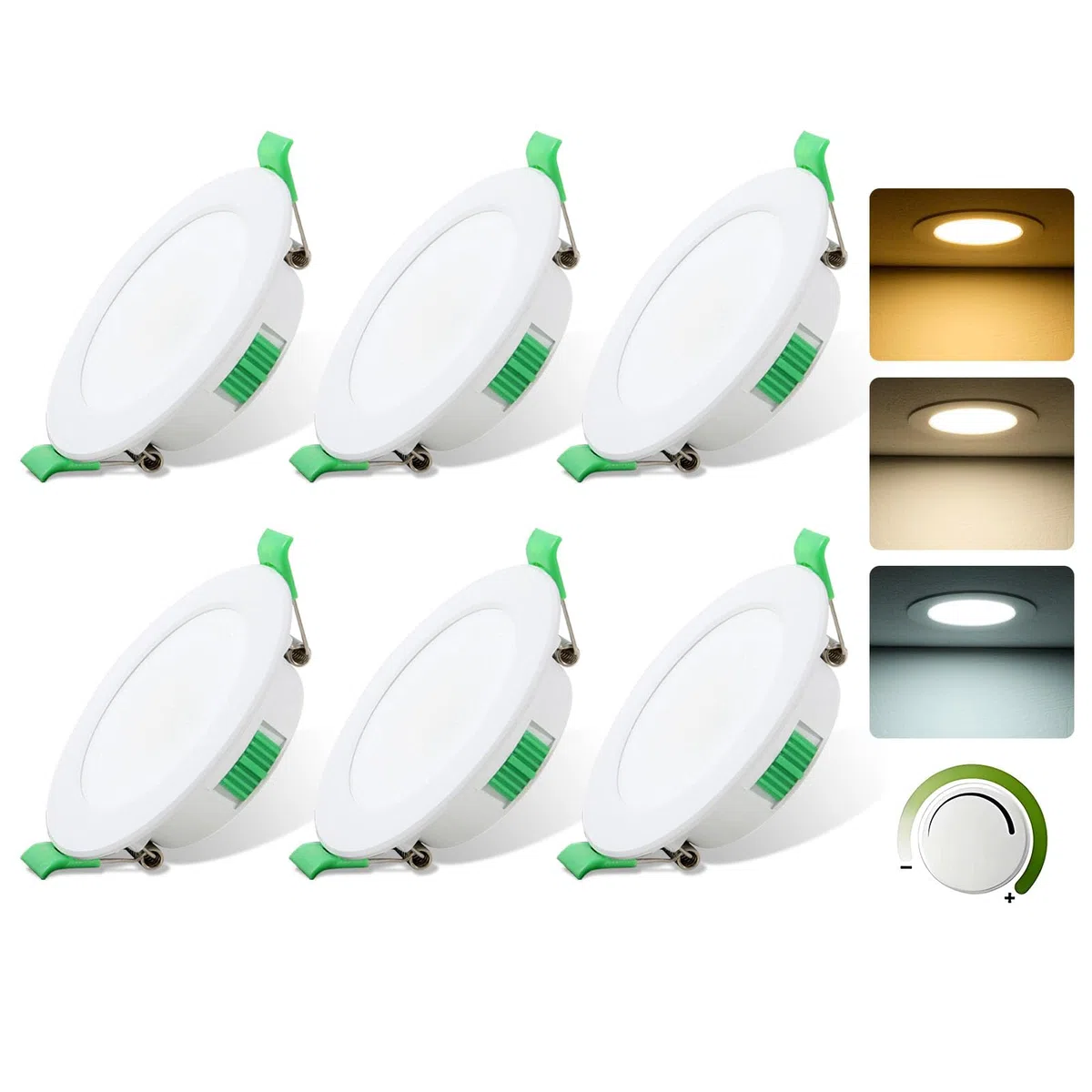 Faretti LED Soffitto 230V, 7W Dimmerabile Faretto LED Interno per 68mm - 78mm Diametro Foro, 3000K/4000K/6500K Regolabile, IP44 Faretti LED da Incasso per Cartongesso, Cucina, Bagno, Set of 6