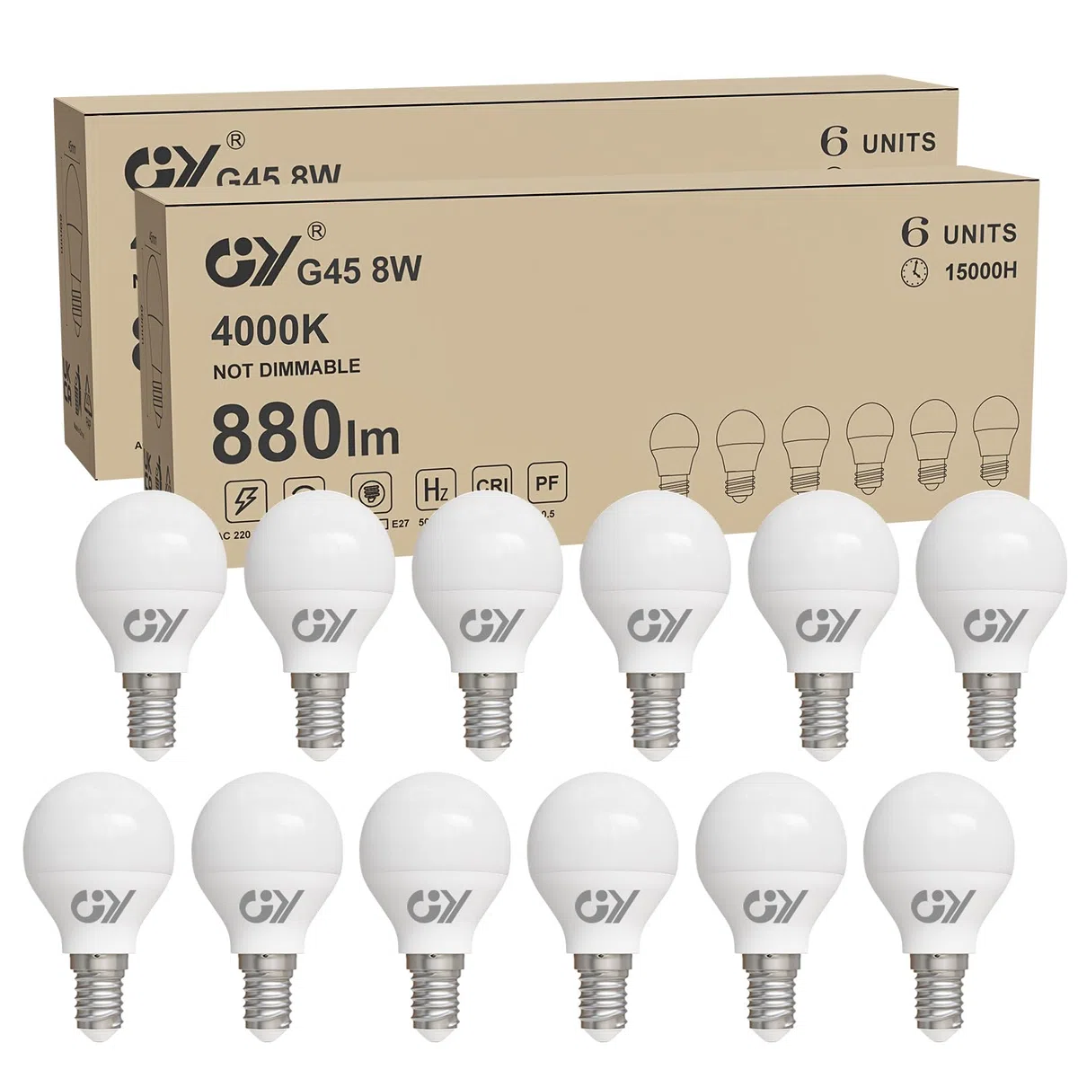 GY Lampadine LED E14, 8W (equivalenti a 60W), Lampadine LED Attacco Piccolo G45, 4000K Luce Naturale, 880 Lumen, Fascio 280 Gradi LED, Lampadine Risparmio Energetico Bianco Naturale, 12 Pezzi