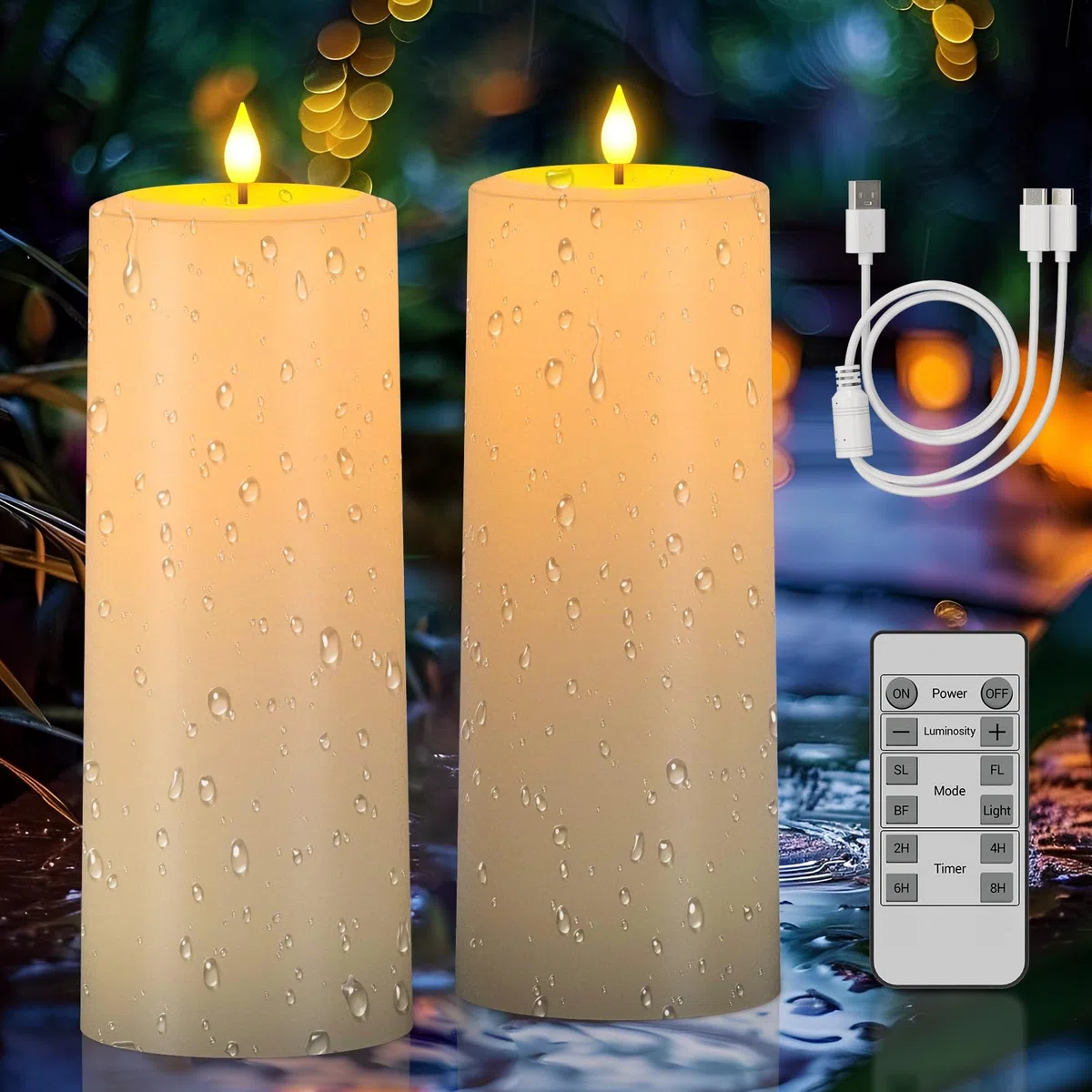 SoulBay 25 cm Grandi Candele LED Luci Solari Ricaricabili da Esterno Fiamma Tremolante con Telecomando e Timer per Lanterne da Giardino Camera di Casa Decorazioni Natalizie Halloween, 2 Pezzi