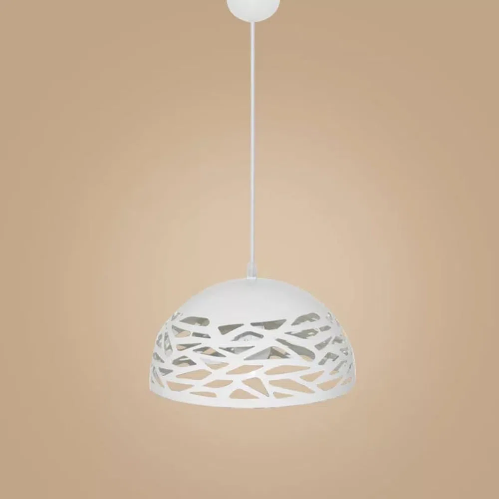 Partenopea Lampadario a Sospensione da Soffitto E27 in Ferro Verniciato, Paralume Traforato Design Moderno, Ø35xH26 cm, Filo 120 cm, per Cucina, Soggiorno, Locali, Lampadina non Inclusa (Bianco)