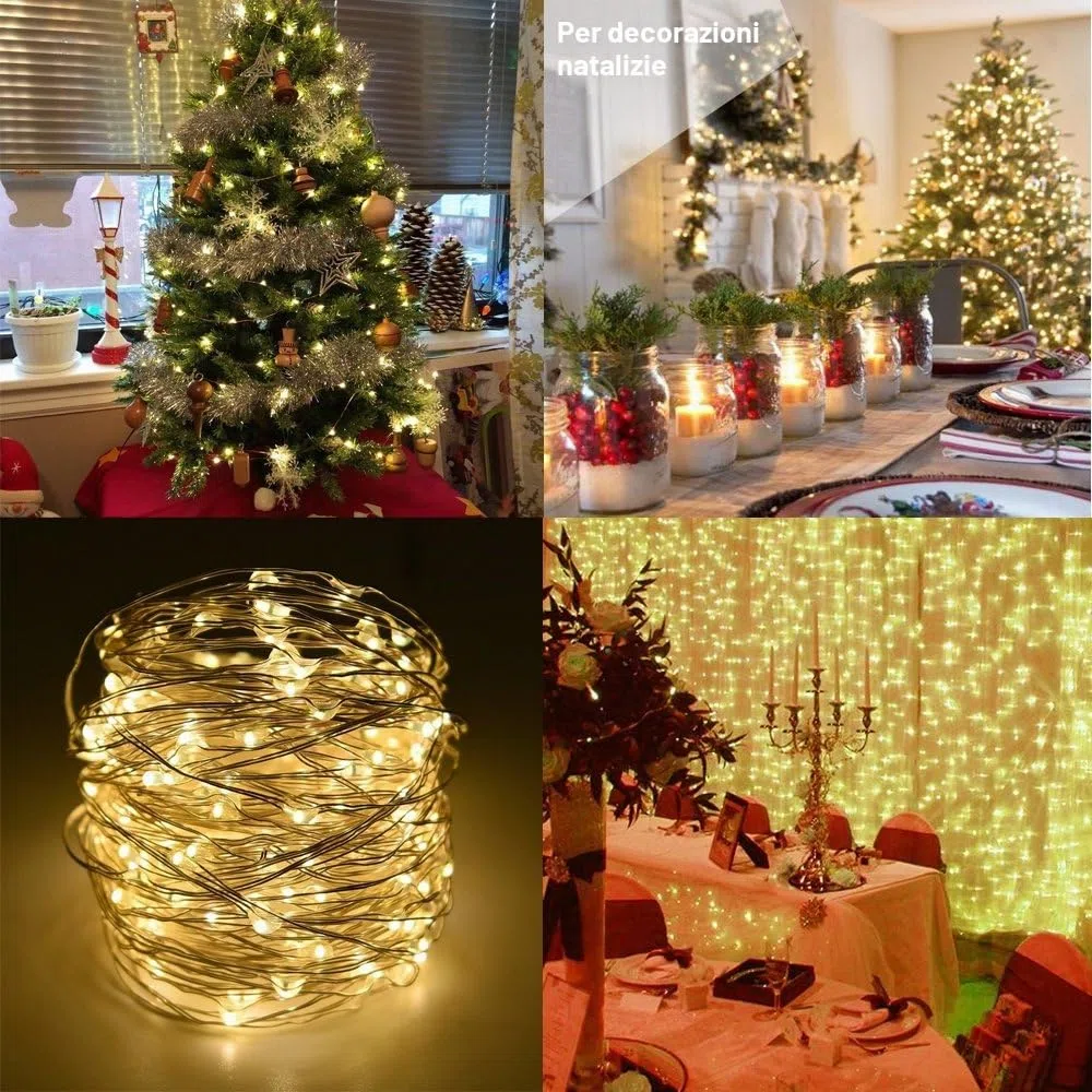 BXROIU 2 x 50 LEDs Stringa Luci a Batteria,Catene Luminose Filo d'Argento 5M,8Modalità,Timer e Telecomando,per Interni ed Esterni,Feste,Matrimoni,Giardino e Decorazione Natalizia(Bianco Caldo)