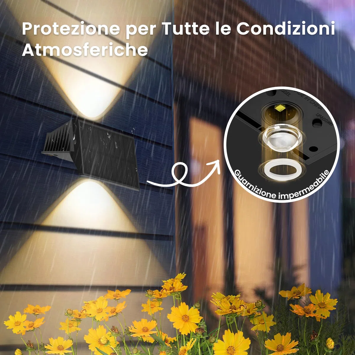 Lampada Solare da Esterno Up & Down Set da 6 Luci Solari da Esterno Bianco Caldo 3000K Faretti Solari a LED da Esterno 1000 mAh Applique Impermeabile IP67 Per Parete Giardino Terrazzo