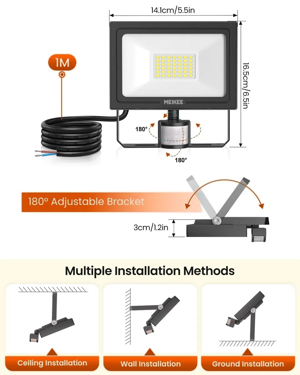 MEIKEE 30 W - Proiettore LED con sensore di movimento, 30 s 2820 lm, bianco freddo, 6500 K, IP66, impermeabile, illuminazione di sicurezza, faretto LED con sensore per esterno, giardino, patio, garage