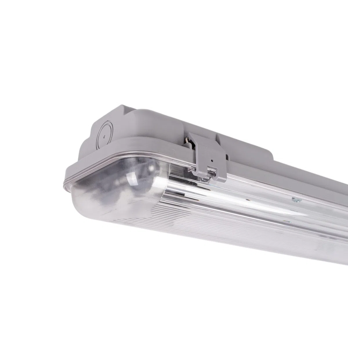 BARCELONA LED Plafoniera stagna per 2 tubi LED 150cm per 2 tubi da 150 cm, grado di protezione IP65, corpo in policarbonato resistente, attacchi G13 inclusi. Ideale per magazzini, garage e parcheggi.
