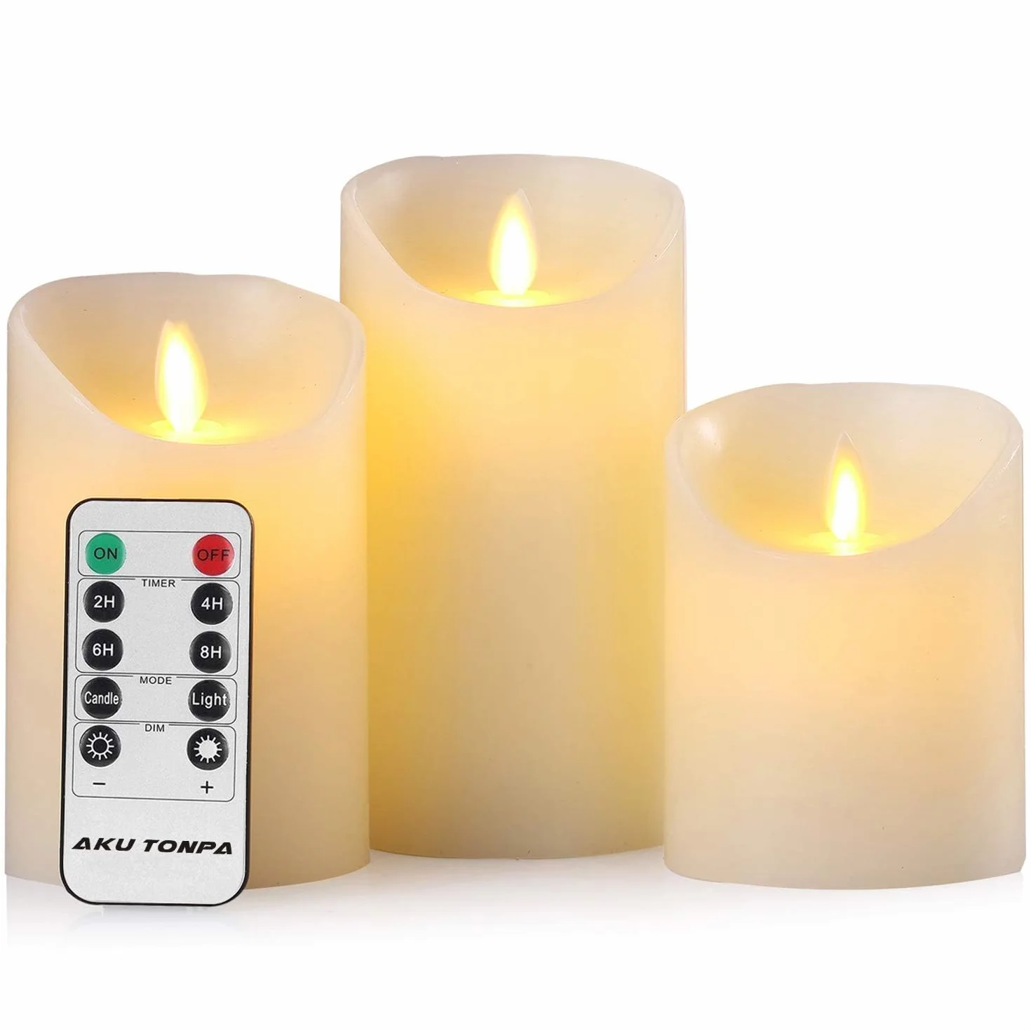 Aku Tonpa LED Candles Light 4" 5" 6" Pack of 3 Pillar Battery Operated Flameless