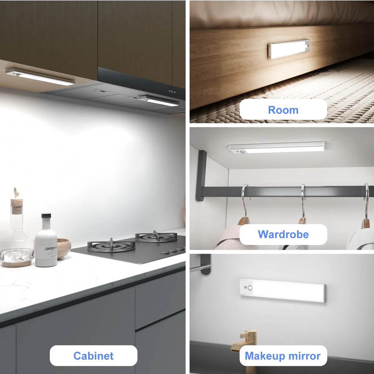 Led Sottopensile Cucina, 20.5CM Luce Led Sottopensile con Telecomando, 3000K-6500K Dimmerabile Luci LED Cucina con Sensore di Movimento per Armadio Scale Corridoio, 3 Pezzi