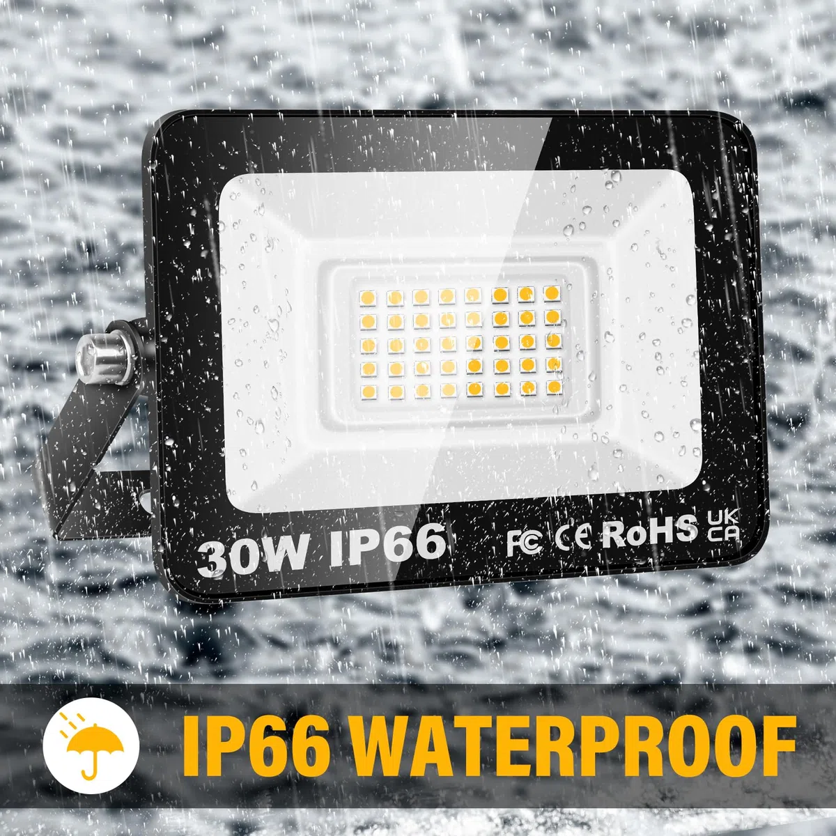 RIGIDON 2x 30W Luci da Esterno, 3000 Lumens Faretto Led, Fari di Sicurezza, Proiettore Led Esterno, Faretti LED Lampada Luce Bianca Naturale 3000K, IP66 Per Giardino Cortile Garage Piazza Officina