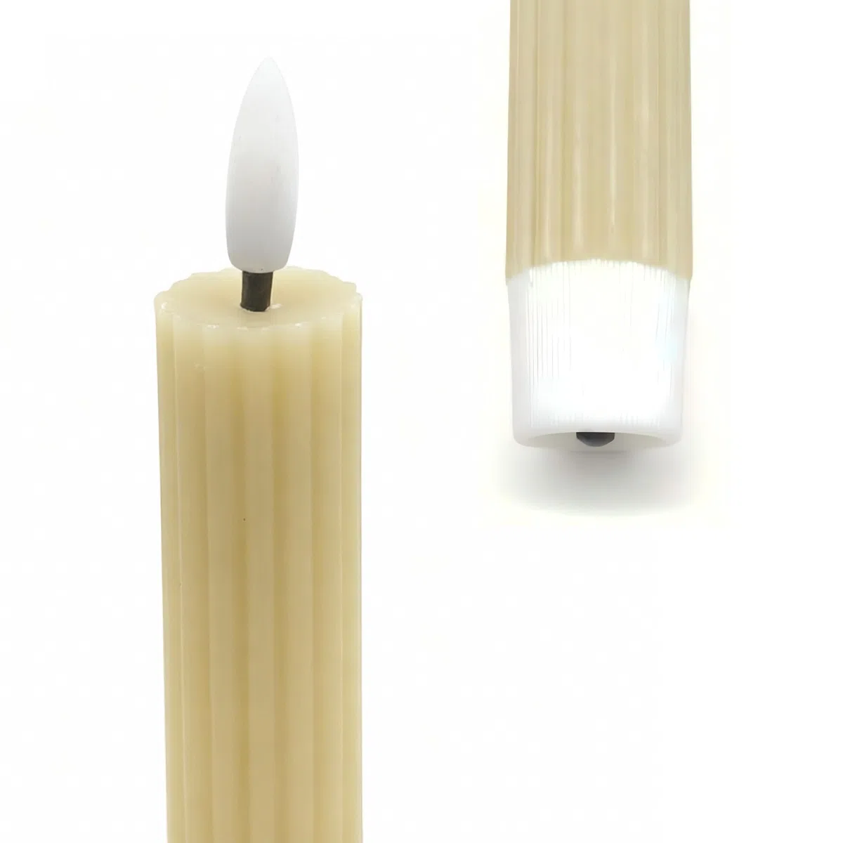 Relaxdays Candele a LED a Stelo, Set da 4, Fiamma tremolante, Cera Vera, Senza Fiamma, Beige, 25x2 cm