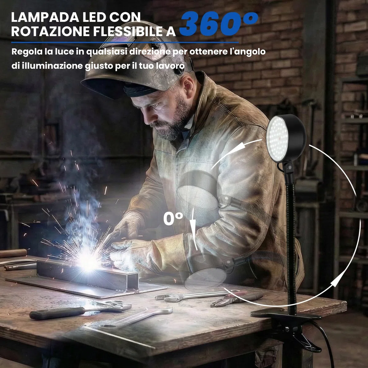 15W Lampada da Lavoro, Lampada con Pinza da 6000K con Collo d'Oca Flessibile e Clip Resistente,Lampada da Banco per Banco da Lavoro,Tornio,Macchina da Cucire,Griglia,Industriale