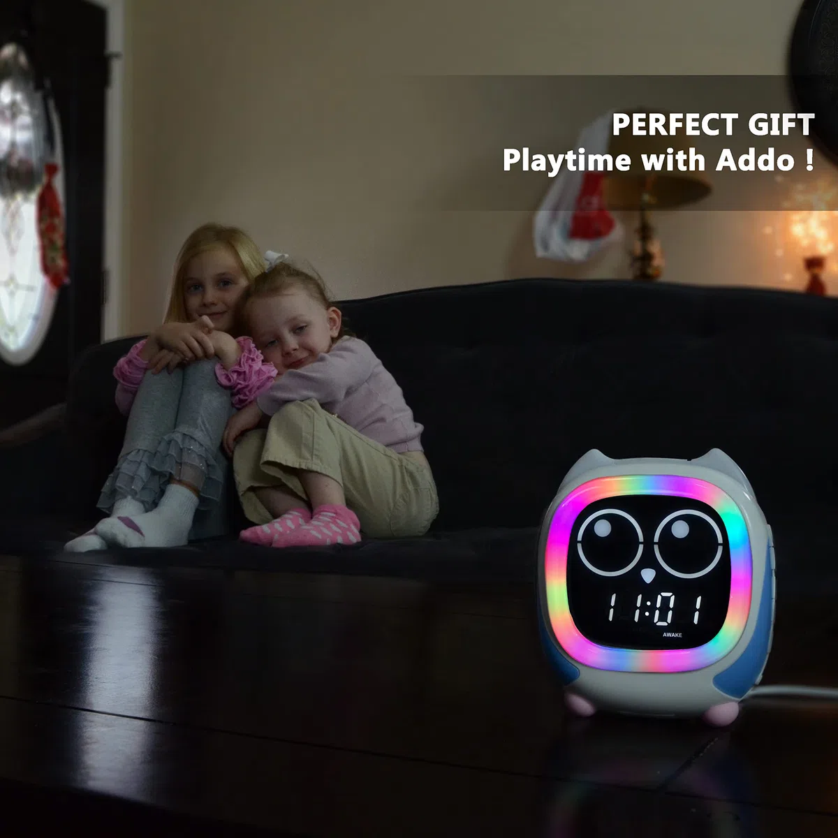 iTOMA Addo Sveglia per Bambini, Lampada da Comodino con Simulazione Alba/Tramonto, Grow Trainer Orologio per Bambini e Lettore Musicale Bluetooth, Rumori Bianchi per Dormire Sveglia Gufo CKS912