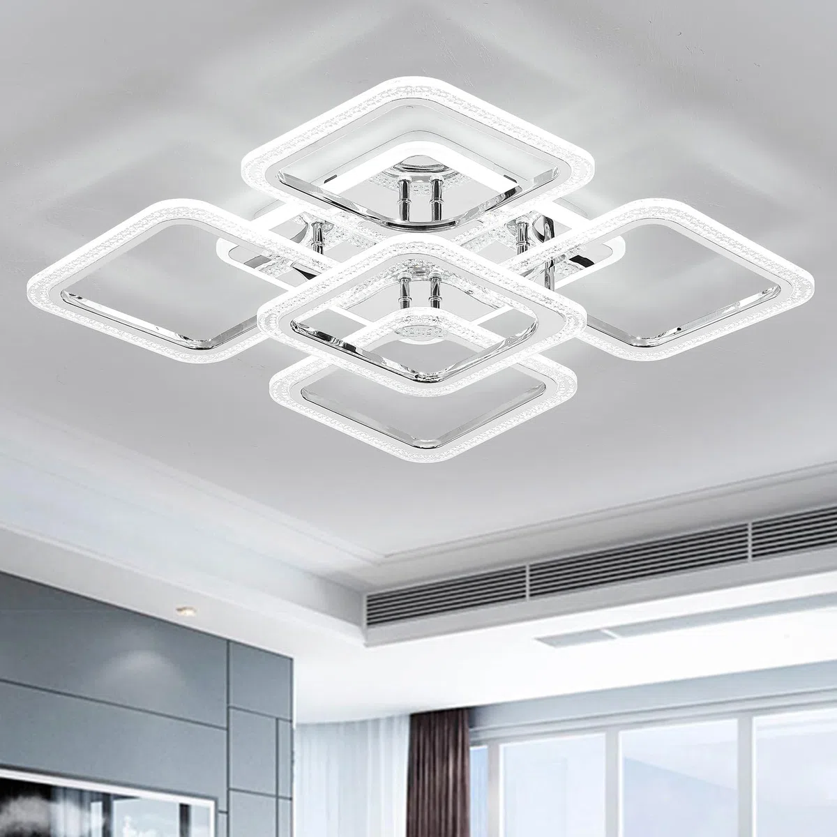 Qcyuui Plafoniera LED Quadrata Lampadari Moderni a Incasso, 100 W Dimmerabile Camera da Letto Lampade da Soffitto Design Nordico per Soggiorno Cucina con Telecomando/Cromo