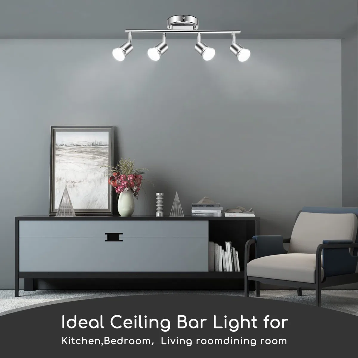 Aigostar Faretti LED Soffitto Orientabili, Lampada da Soffitto Moderna GU10, 4 Luci Lampadario Camera da Letto Cucina Soggiorno 220V (Lampadine non incluse)