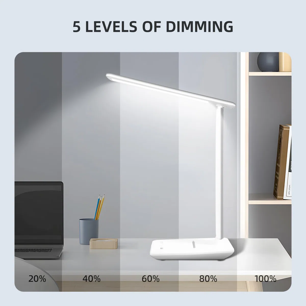 Carehabi Lampada da scrivania a LED, dimmerabile, lampada da tavolo a LED con 5 colori e 5 livelli di luminosità, lampada da lettura con porta di ricarica USB, controllo touch per bambini