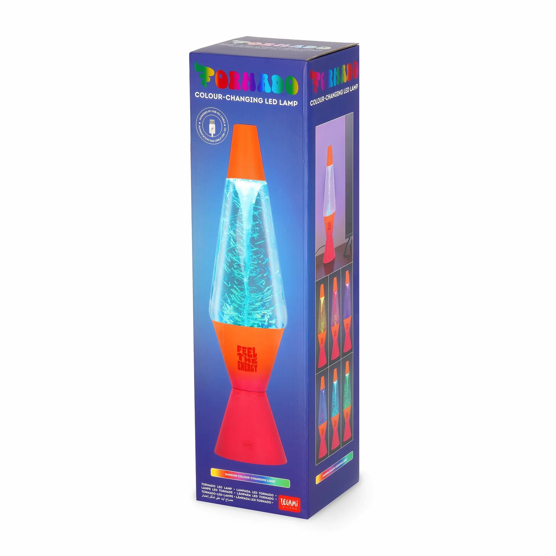 Legami - Lampada Led Tornado Feel The Energy, Luce Multicolore, Effetto Luminoso, Cavo di alimentazione USB/DC incluso, Solo per Uso Interno, 9 x 37 cm