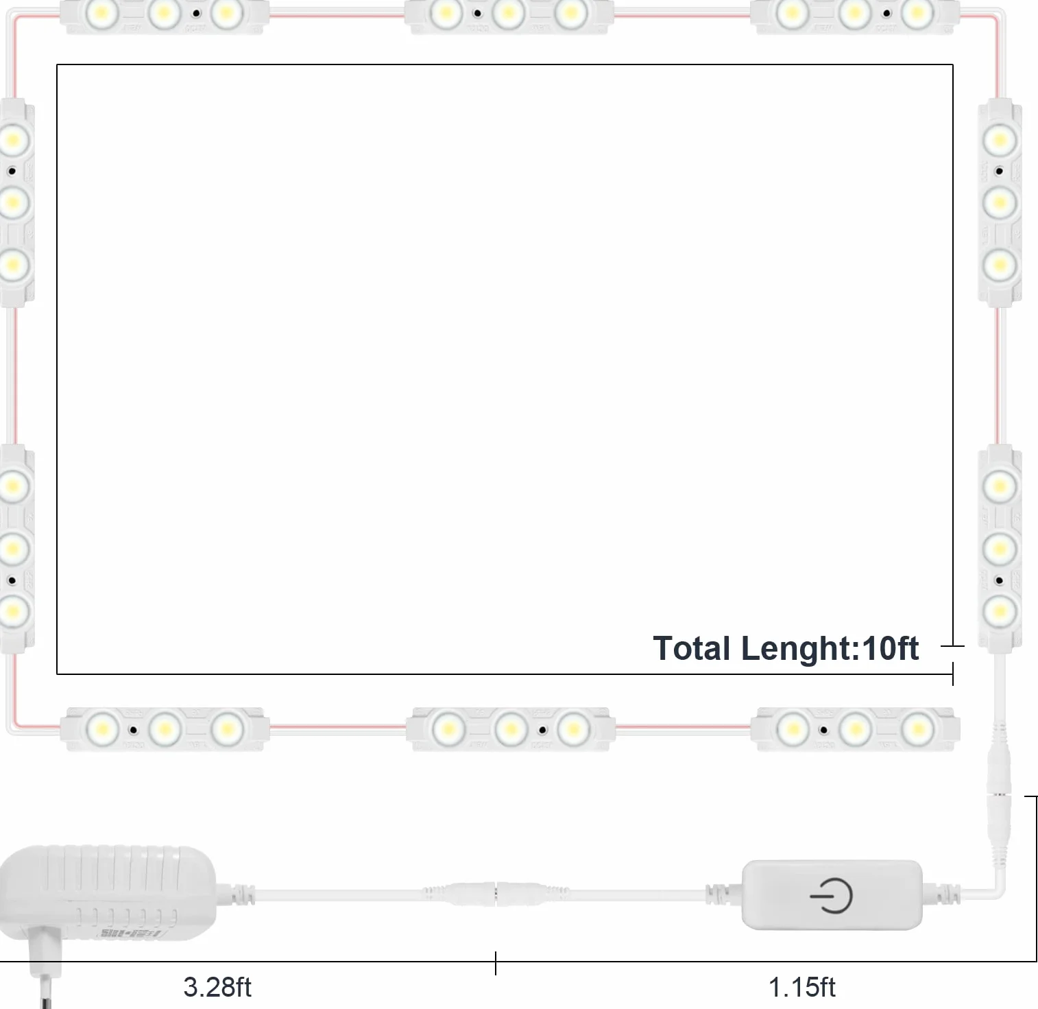 Viugreum Luci da Specchio Dimmabili LED, 60 Luci per Make Up, 1200LM Bianco Freddo 6000K Trattamento Anti-Umidita’Kit Luci da Camerino con Dimmer