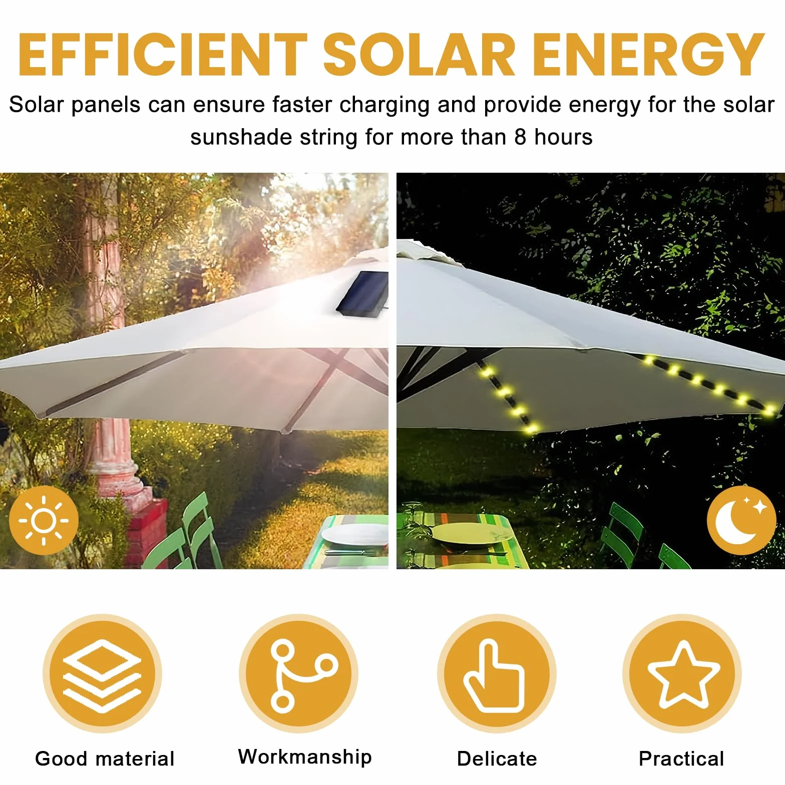 PORFOYO Catena di luci per ombrellone solare, illuminazione con telecomando, 8 modalità, 104 LED, luci per ombrello, IP67, impermeabili da giardino