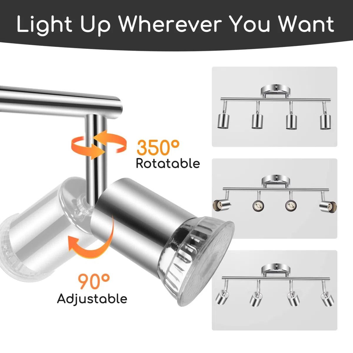 Aigostar Faretti LED Soffitto Orientabili, Lampada da Soffitto Moderna GU10, 4 Luci Lampadario Camera da Letto Cucina Soggiorno 220V (Lampadine non incluse)