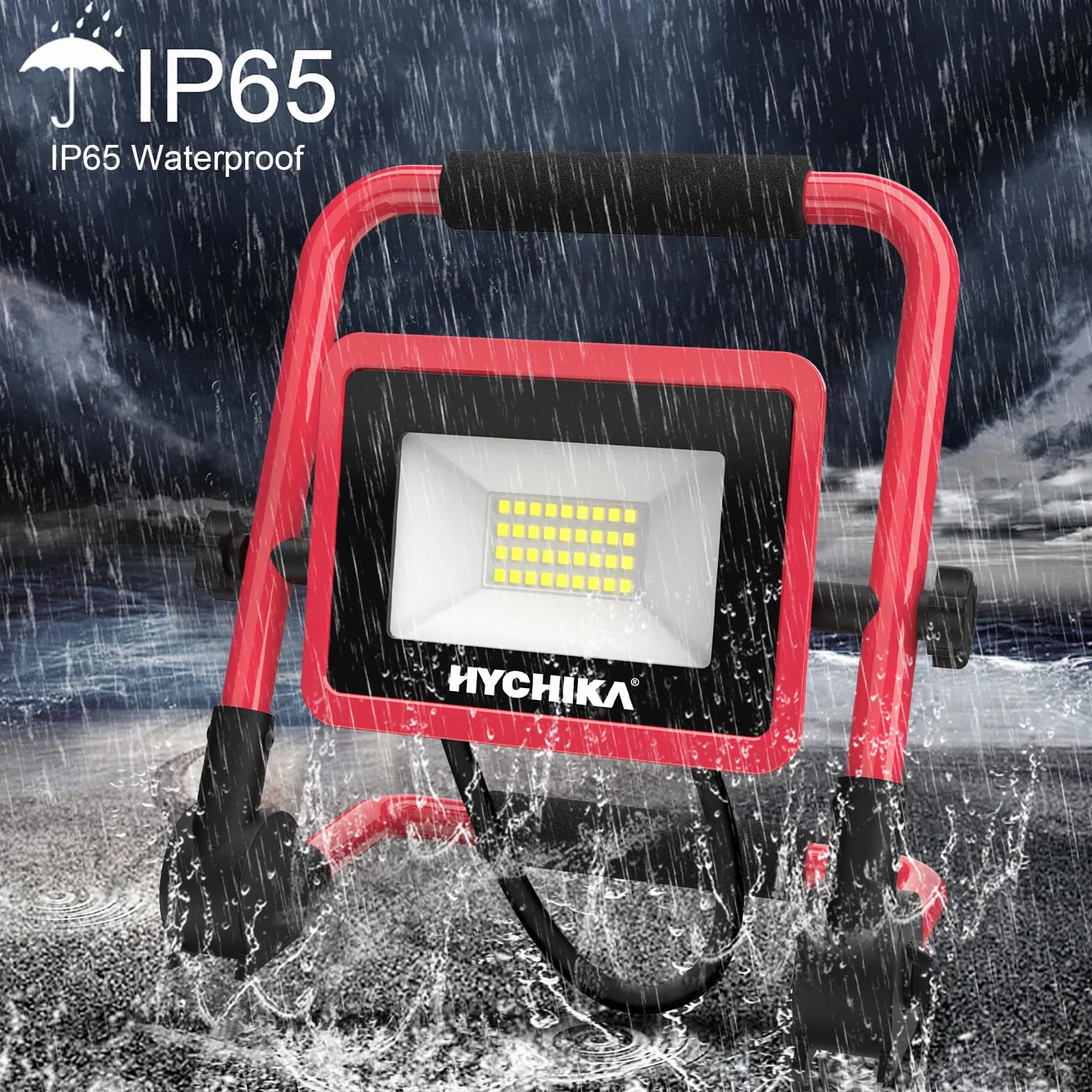 Faretto da Cantiere 30W, HYCHIKA IP65 Impermeabile, Faro LED Portátil con 3000 LM, 6500K Bianco Brillante per Esterno, Lavori, Giardini e Garage, Rotazione 360°, Cavo 2M [Efficienza energetica A++