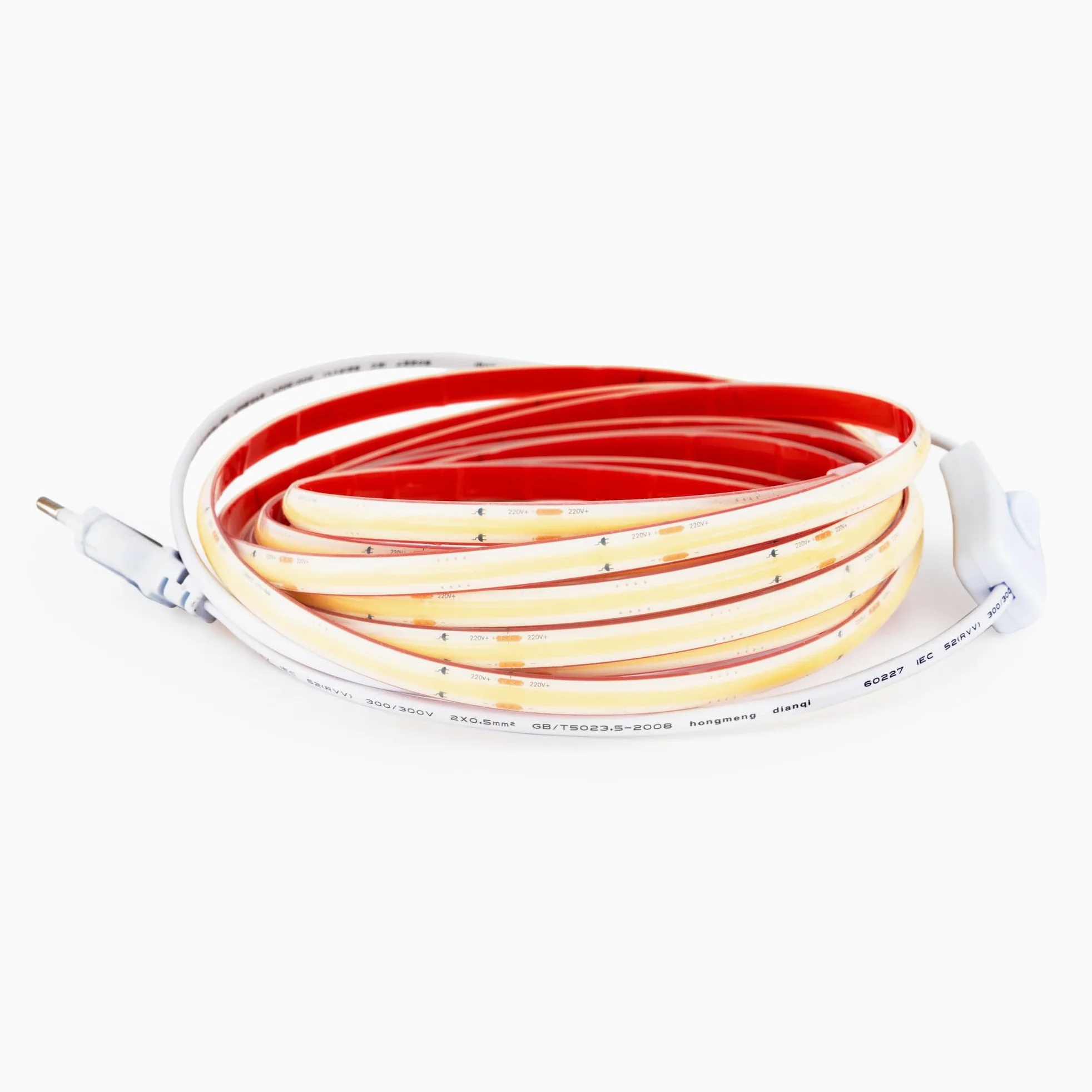 Striscia LED COB 220v ALTA LUMINOSITÀ, Adesivo e INTERRUTTORE. IMPERMEABILE Bianco Freddo/Neutro/Caldo Waterproof IP67 strip (Bianco Caldo, 2M)