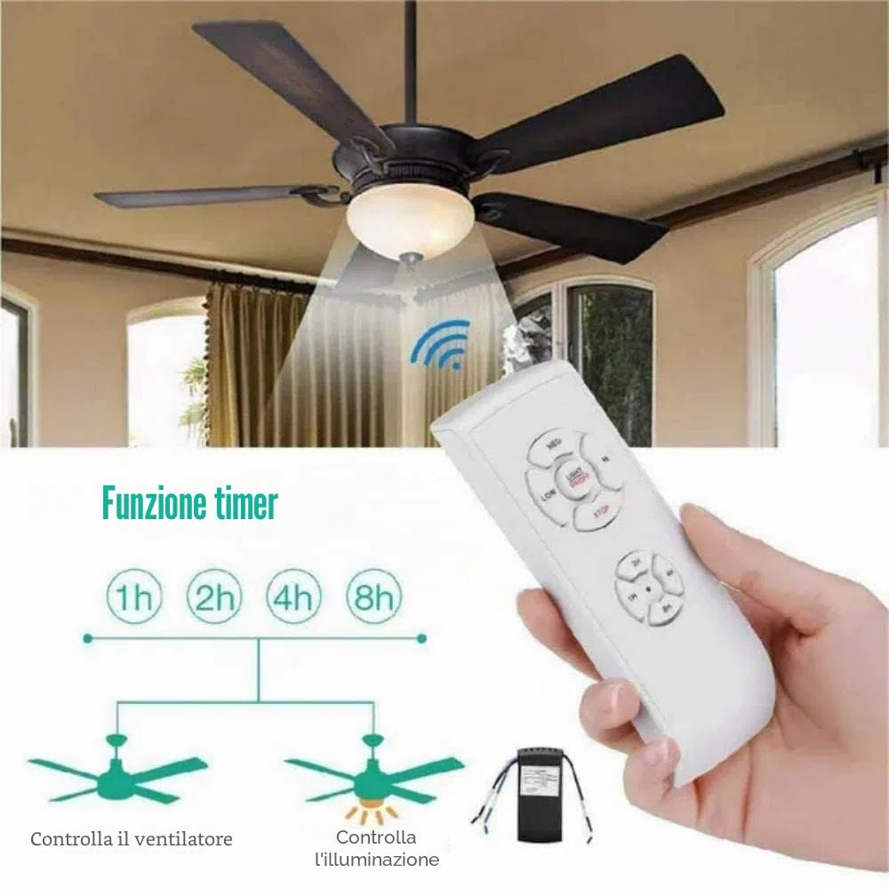 QIACHIP Wireless Ventilatore Lampada Telecomando Kit Universale Soffitto Luce Controllo 220V Interruttore Con 3 Velocità e 4 Timer,Ventilatori Ricevitore e Trasmettitore Per Casa, Ufficio, Hotel