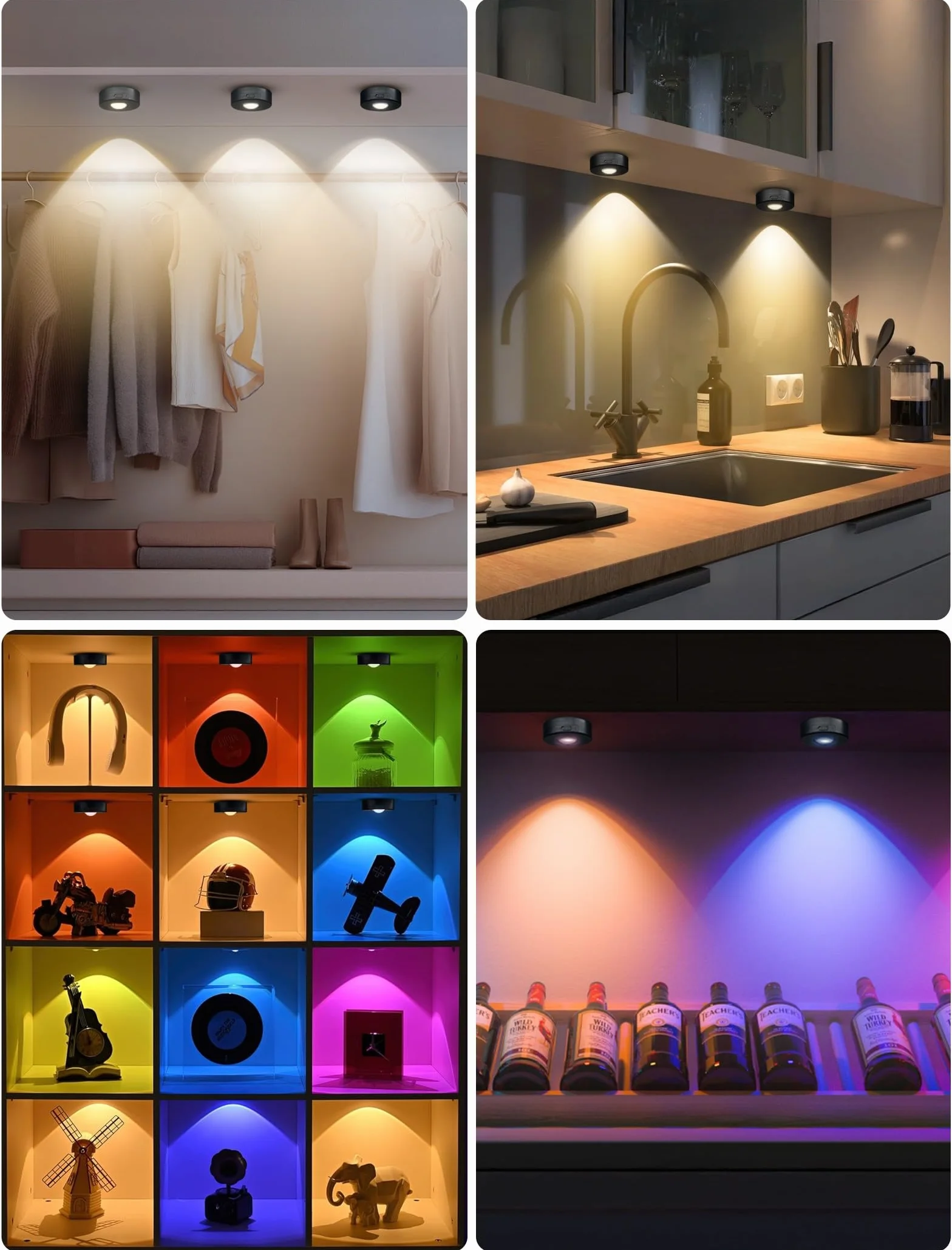 MERTTURM Luce LED Sottopensile Con Telecomando, Luce Notturna 1200mAh Ricaricabile Colorata che Cambia Lampada Armadio, Lampada Spot a LED a Senza Filo Magnetico per Armadio Vetrina, 3pz