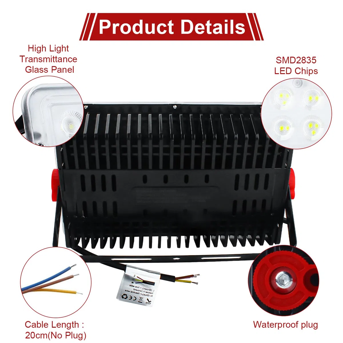 CREATESTAR Faretto Led da Esterno 20000LM, 200W Faretti Led Esterni 6500K luce bianca fredda, IP66 Impermeabile Faro Esterno per magazzino, giardino, garage, campo sportivo, cortile, parcheggio