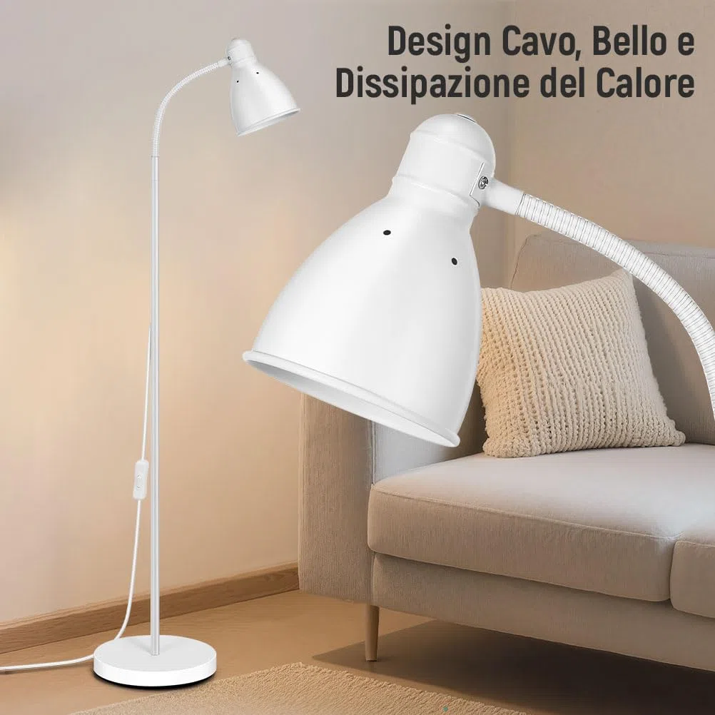 OUSFOT Lampada da Terra, 146cm Piantana Lampada da Terra E27 Max 40W(Nessuna Lampadina Inclusa) Semplice Regolabile Bianco,Adatto a Camere da Letto,Soggiorni e Uffici