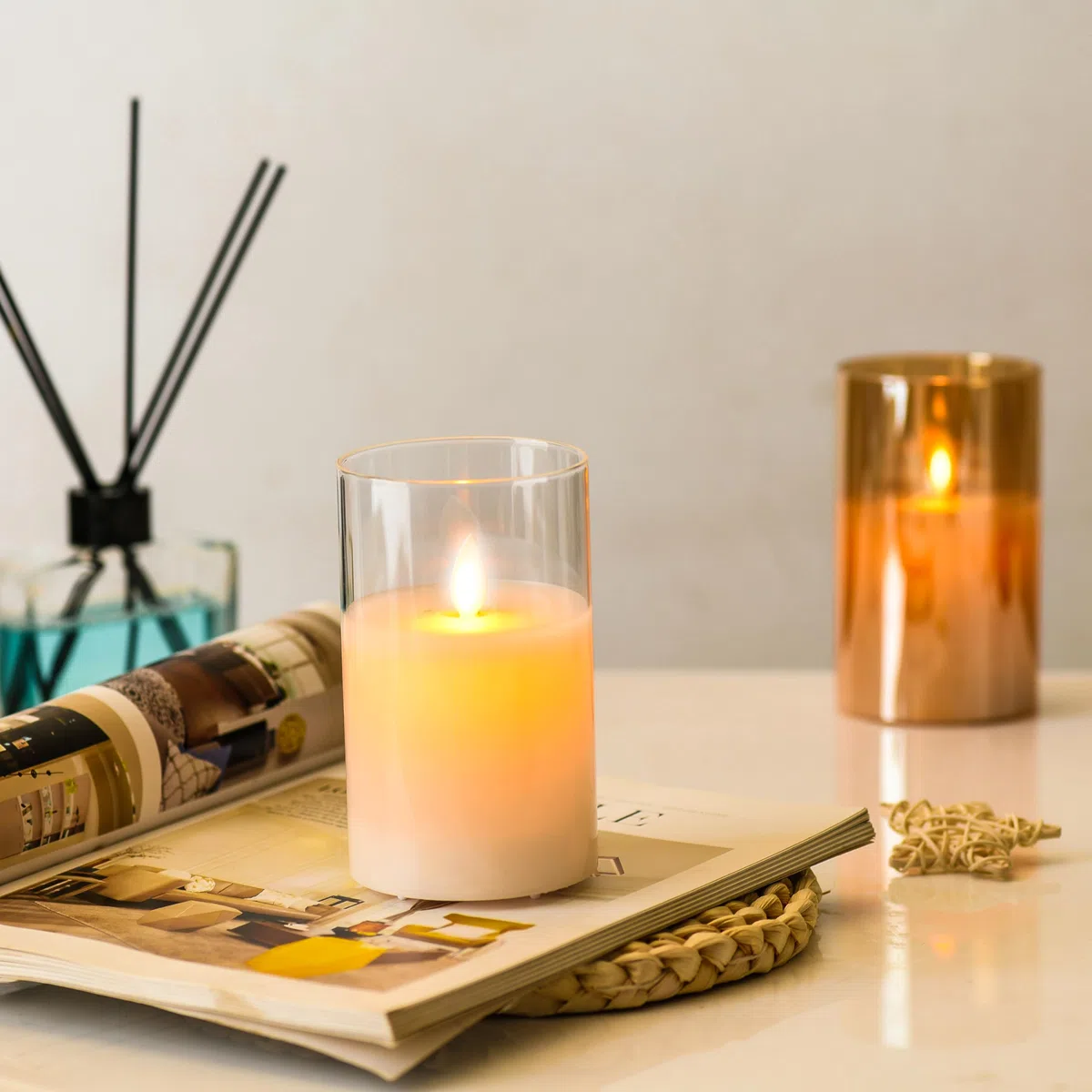 FiiMoo Candele LED Ricaricabile, 2 Pezzi, Candele USB Ricaricabili, Candele Batteria, Candele LED Senza Fiamma, Candela in Vetro con Telecomando Per Natale, Festa, Vacanze, Hotel Decorazione-12.5cm