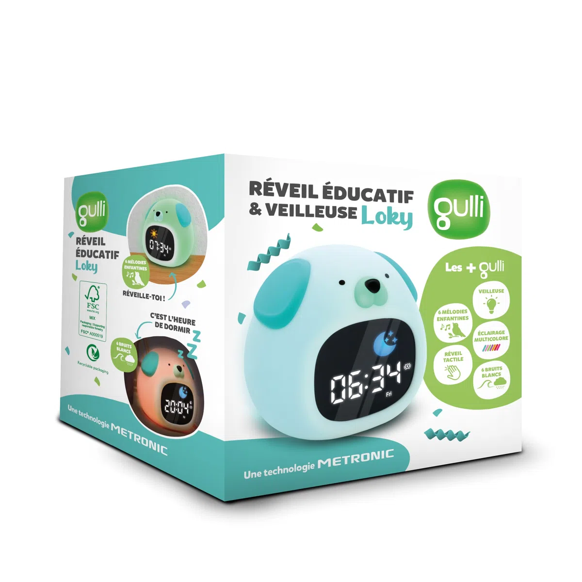 METRONIC 477537 - Sveglia per bambini educativa con cane con luce notturna per ragazza e ragazzo, visualizzazione orologio digitale, apprendimento pedagogico intelligente giorno notturno, con batteria