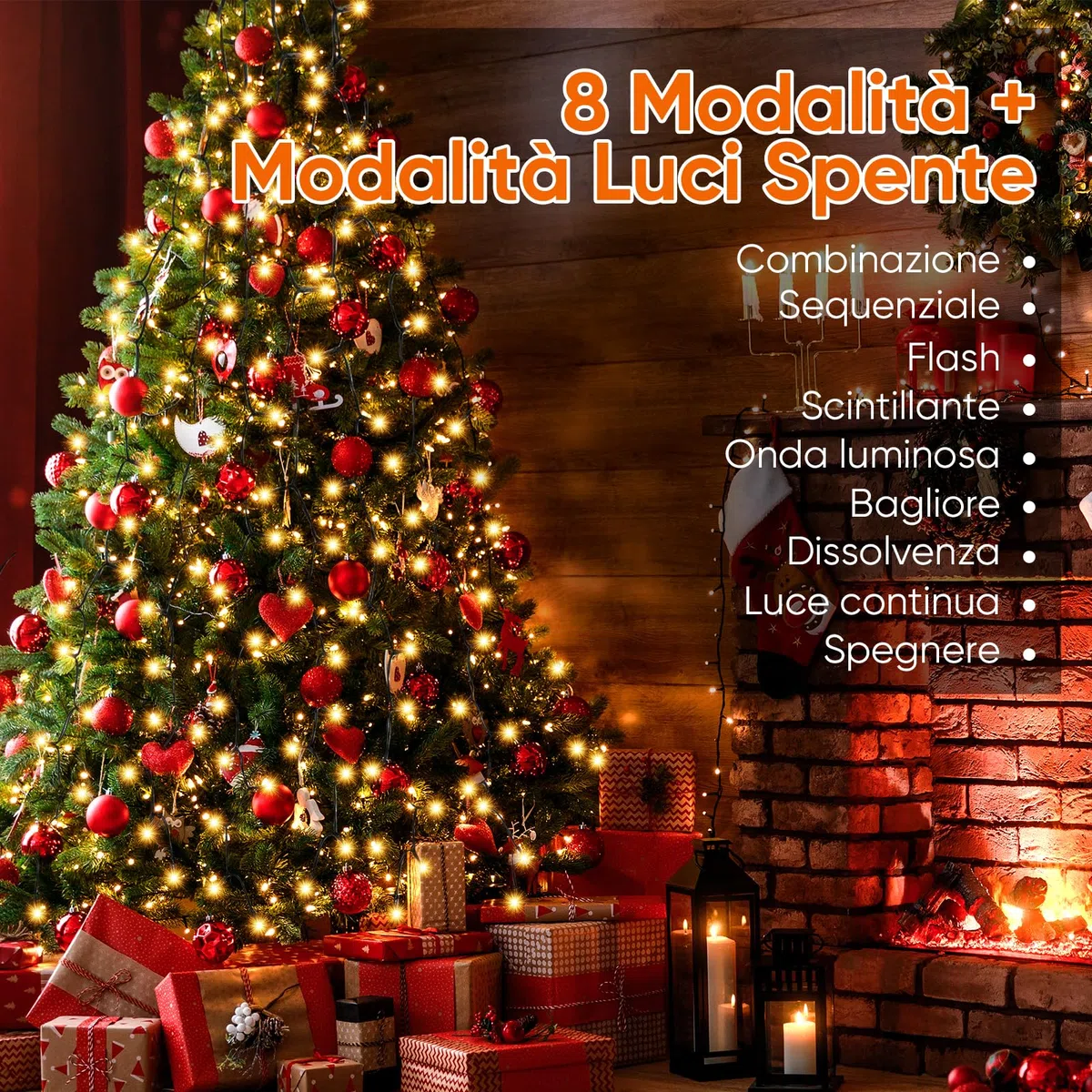SALCAR Luci Albero Natale, 2M 8 Fili 280 LED Luci Decorazione Natale per Albero con Anello, 8 Modalità, Impermeabile IP44 Luminarie Natalizie Cascata per Interno Esterno, Bianco Caldo