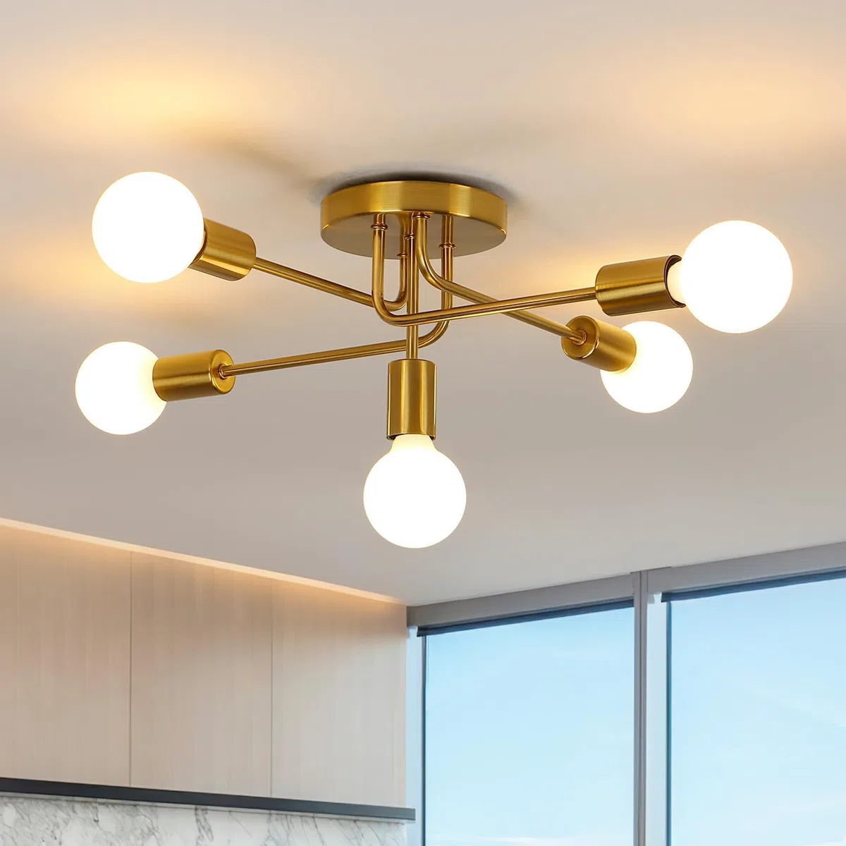 DELIPOP Lampadario Sputnik, 5 Luci Plafoniera Soffitto E27, Lampada da Soffitto Vintage in Metallo per Soggiorno, Camera da Letto, Cucina, Sala da Pranzo, Corridoio