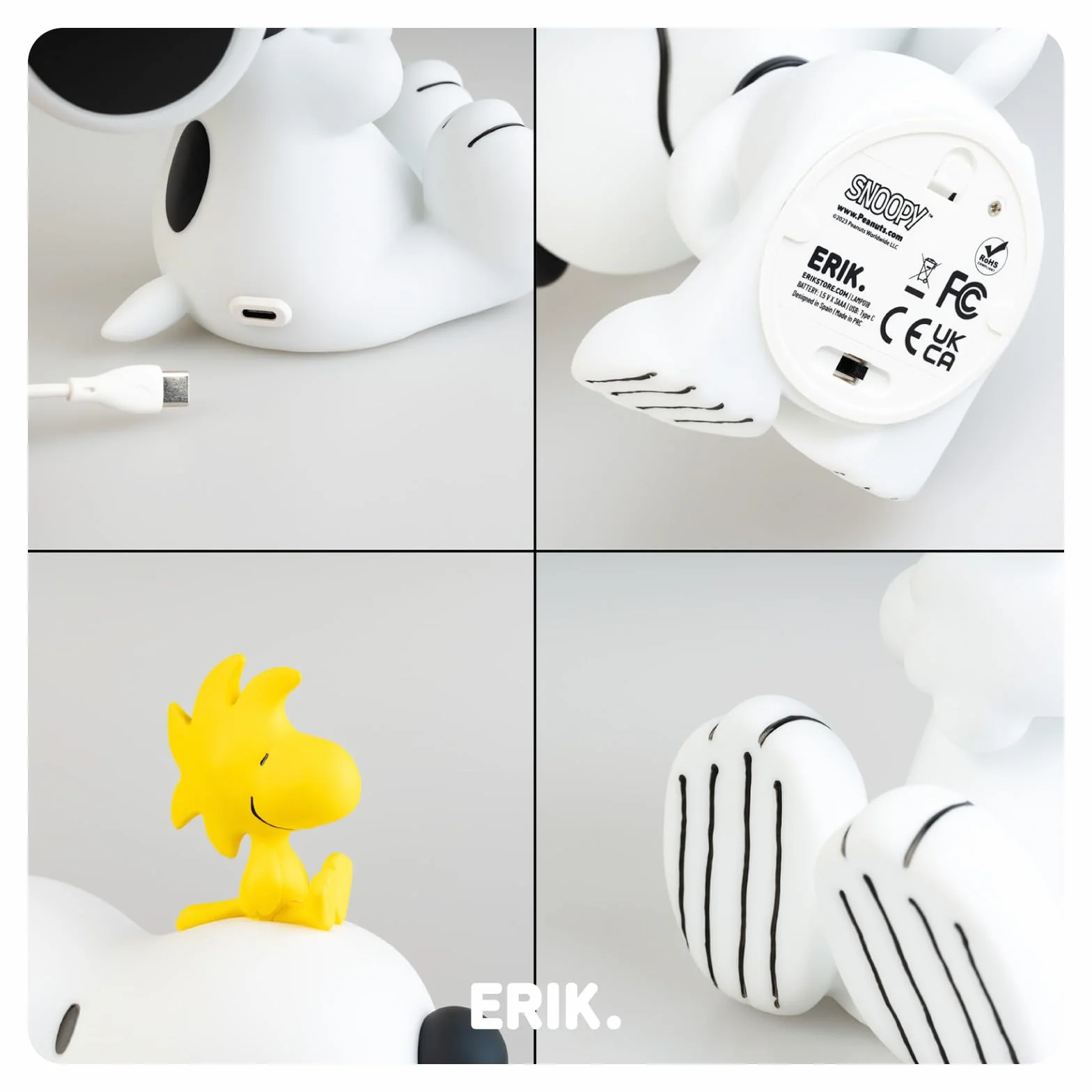 Grupo Erik Lampada Snoopy Peanuts - Lampada da Scrivania e Comodino con Luce LED, Luce Notturna Bambini Snoopy Gadget | Cavo USB o Pile AAA (12,2 x 26,7 x 18,5 cm)