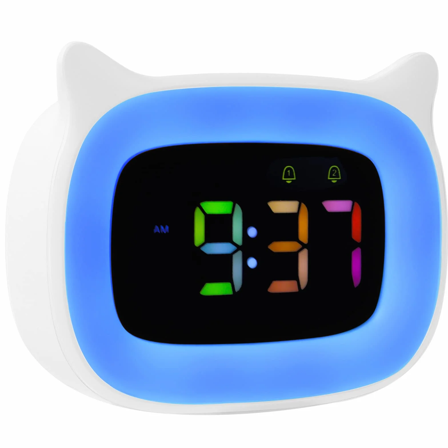 Seutgjie Sveglia Bambini, Sveglia da Comodino Bambini Ricaricabile Intelligente con RGB Luce per Ragazza Ragazzi Adolescenti 18 suonerie doppia sveglia modalità snooze 12/24 ore Bianco