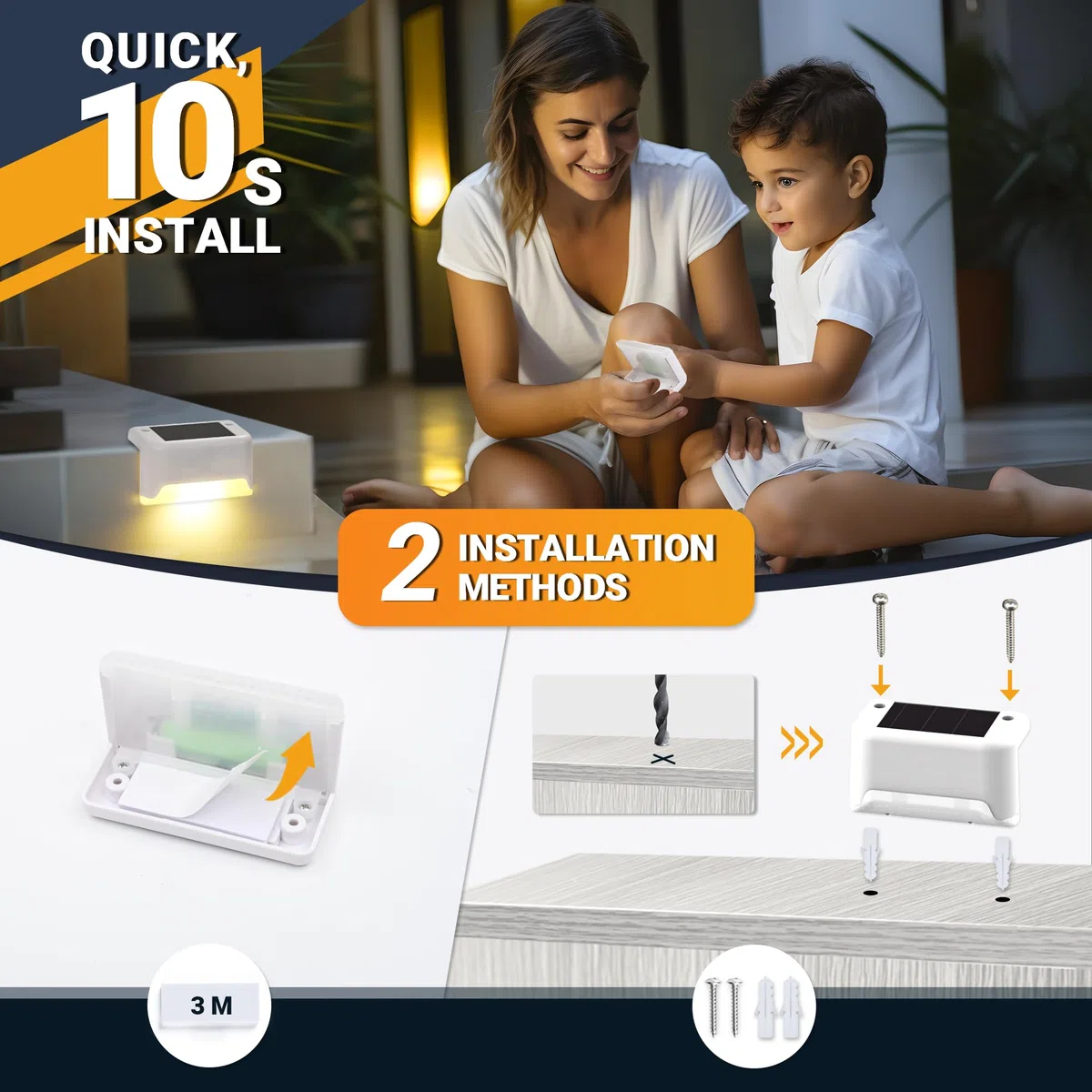 GIGALUMI 12 Pezzi Luce Solare Esterna per Scale, Luci Solari a LED per Esterni, Giardino, Impermeabile, Luci Solari per Esterni, Scale, Recinzione, Terrazza, Patio, Strada (Bianco, Bianco Caldo)