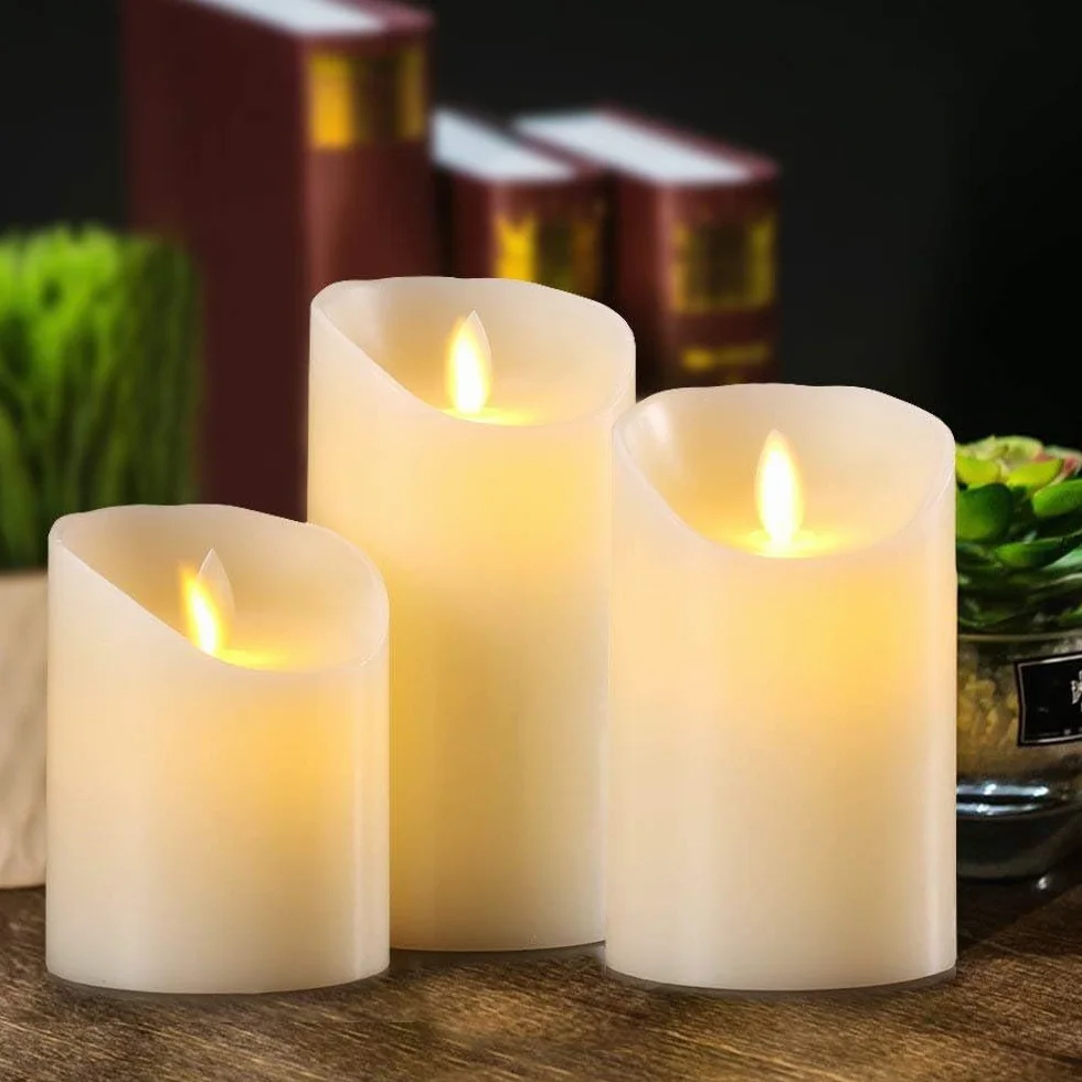 Aku Tonpa LED Candles Light 4" 5" 6" Pack of 3 Pillar Battery Operated Flameless