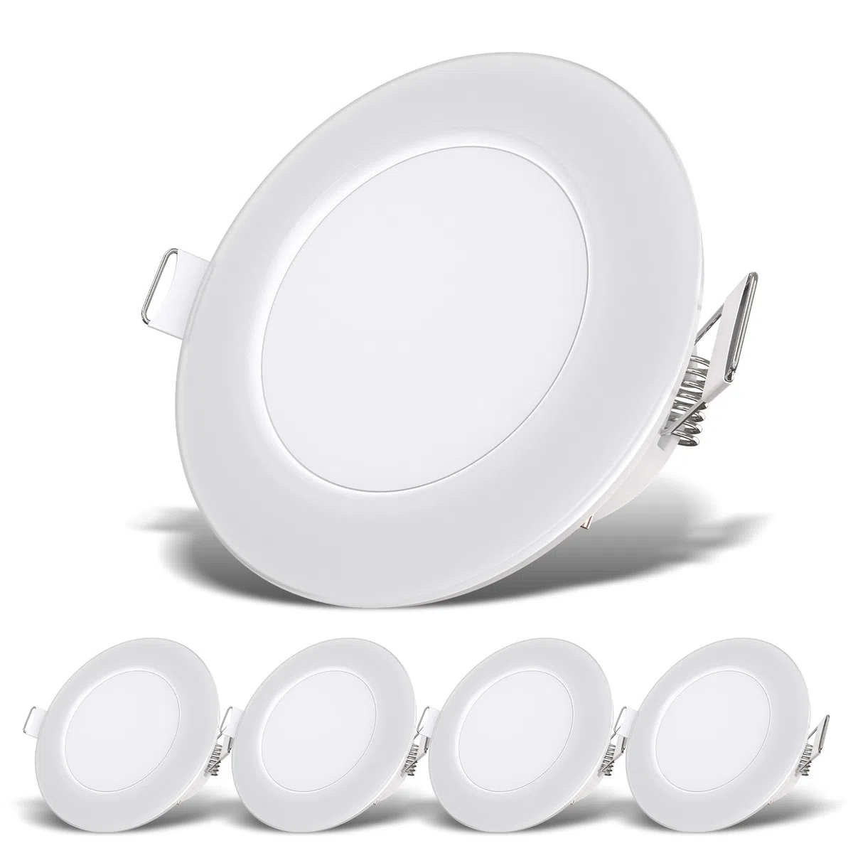 B.K.Licht - Set di 5 faretti LED da incasso bagno piatti, IP65, colore luce bianca neutra, dimensione del foro 68 mm, faretti LED, faretto da incasso, plafoniera bagno, 86 x 30 mm, bianco