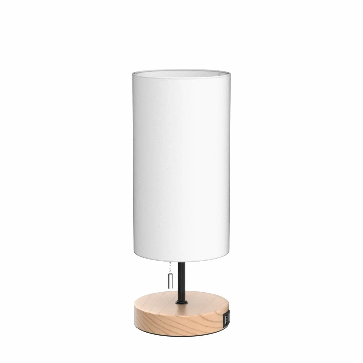 Aigostar Lampada da Comodino con 2 Porte di Ricarica USB, Lampada da Tavolo E27 con Interruttore a Tirare, Base in Legno, Lampada da Scrivania per Soggiorno, Camera da letto, Ufficio - Bianca